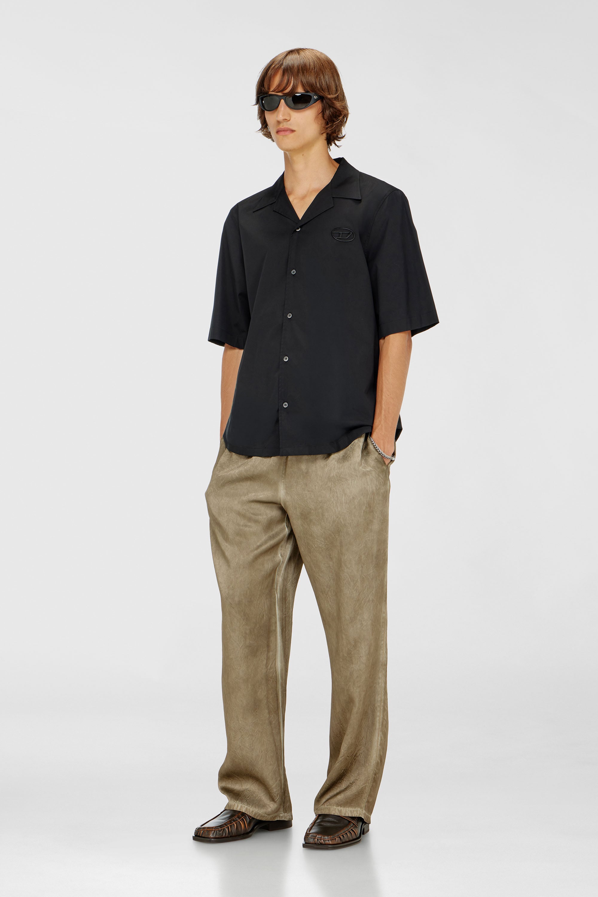 Diesel - S-MAC-GSBH, Chemise en popeline stretch avec broderie Oval D Homme in Noir - 2