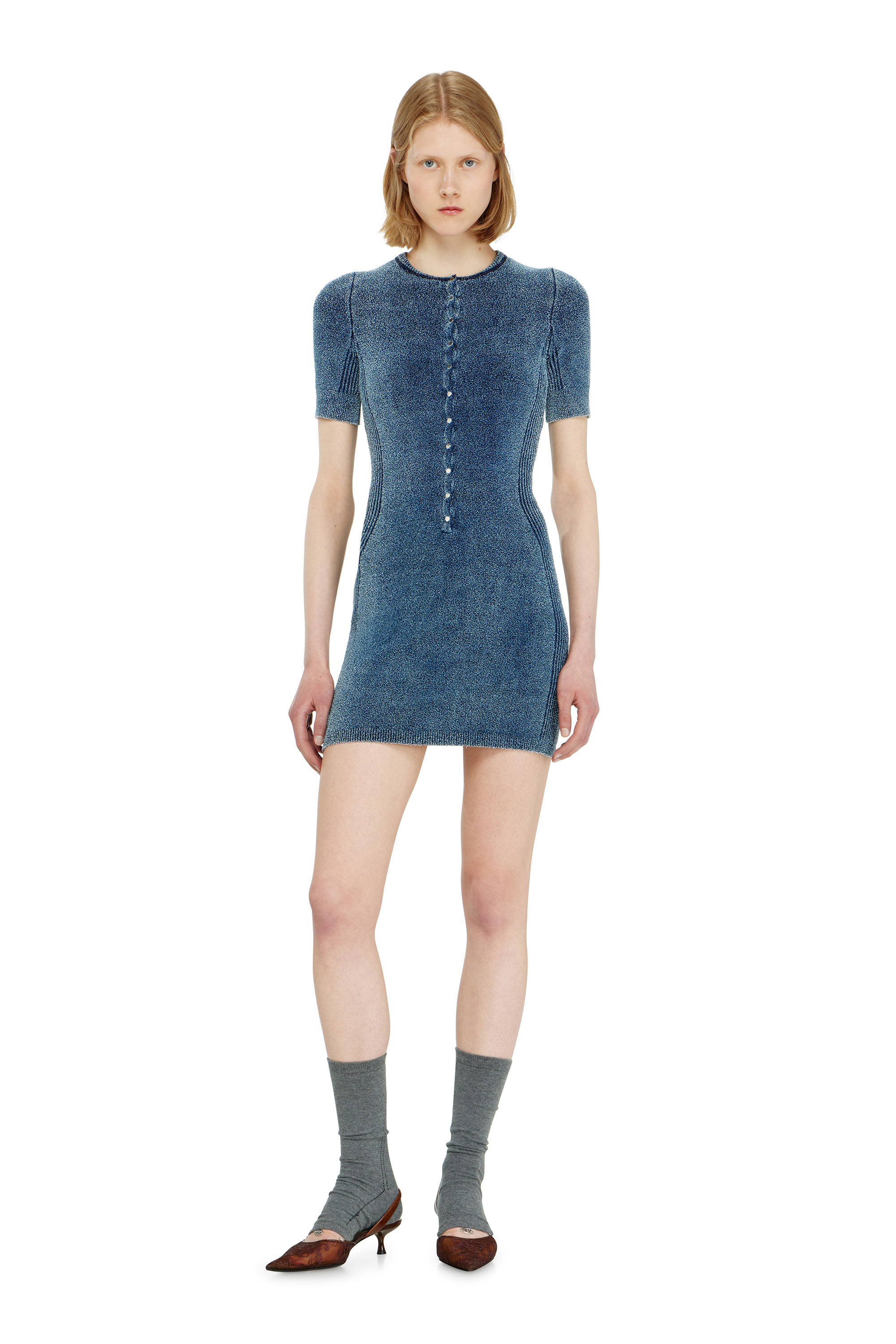 Diesel - M-ESTEE DRESS, Robe courte en maille boucl&eacute; indigo Femme in ToBeDefined - 3
