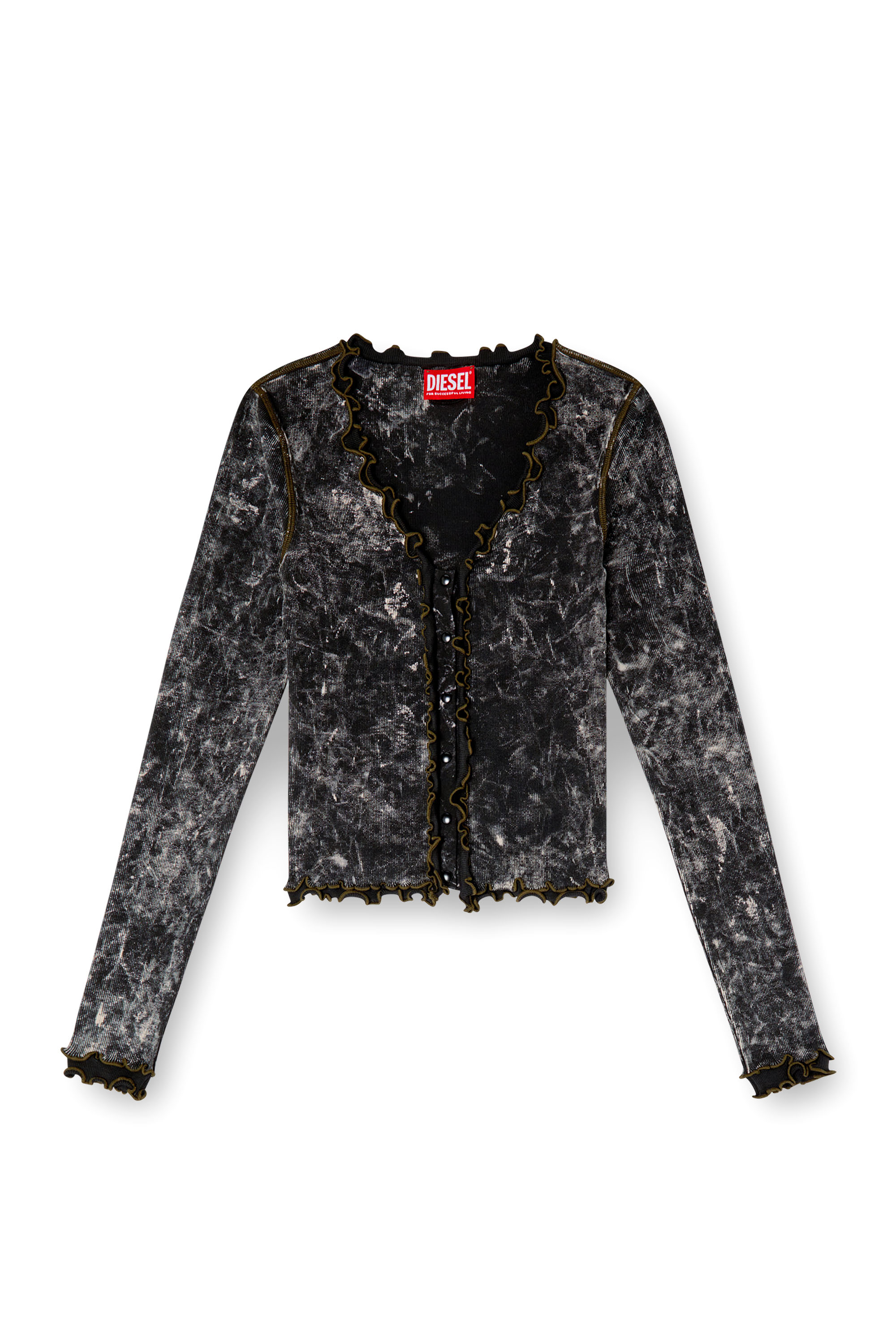 Diesel - T-FLUX, Top boutonné marbré avec volants Femme in Noir - 2