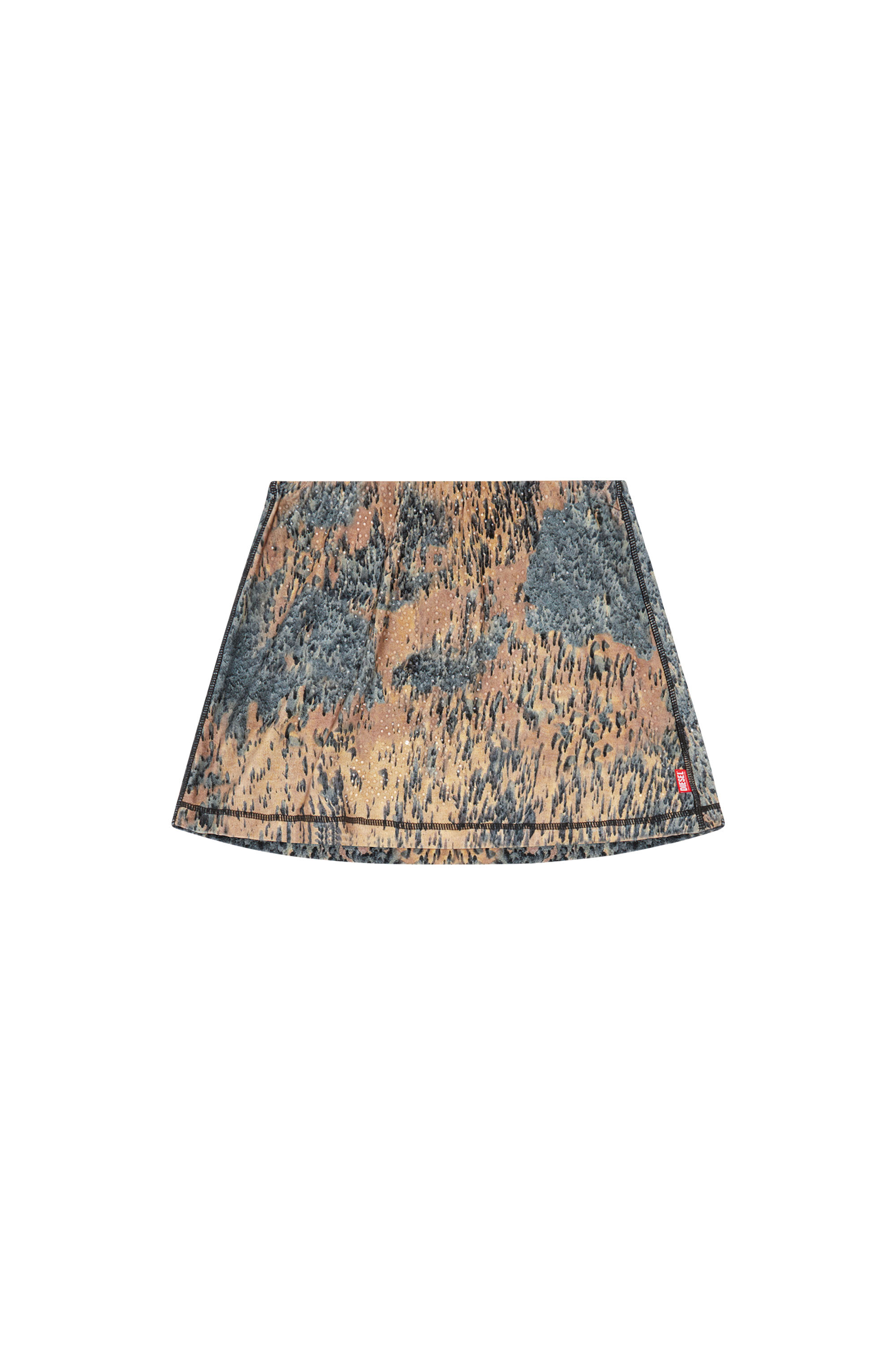 Diesel - O-KORY, Woman's Abstract-print mini skirt with crystals in Beige/Grey - 4