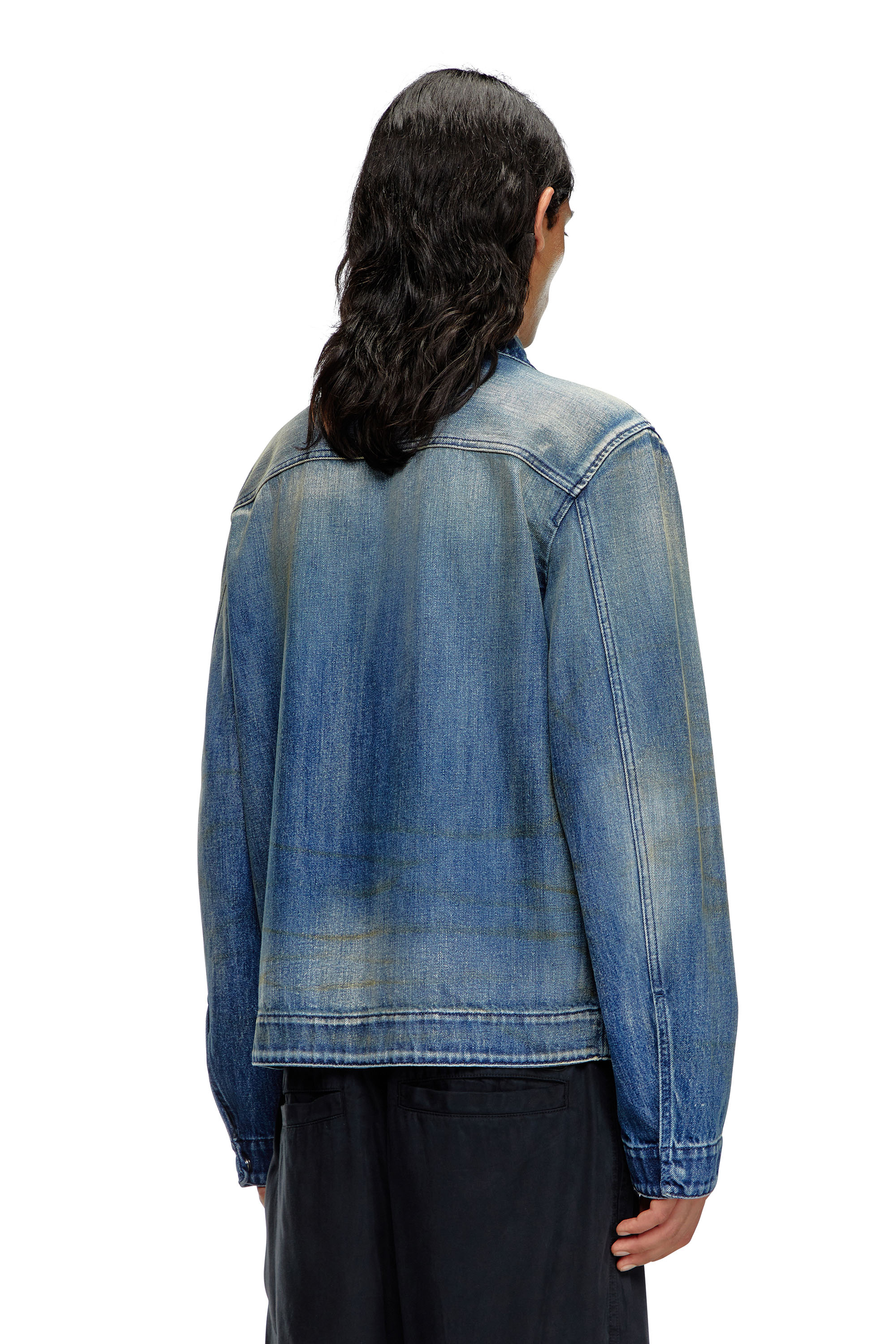 Diesel - D-ROHE, Veste blouson en denim avec délavage effet sali Homme in Bleu - 4