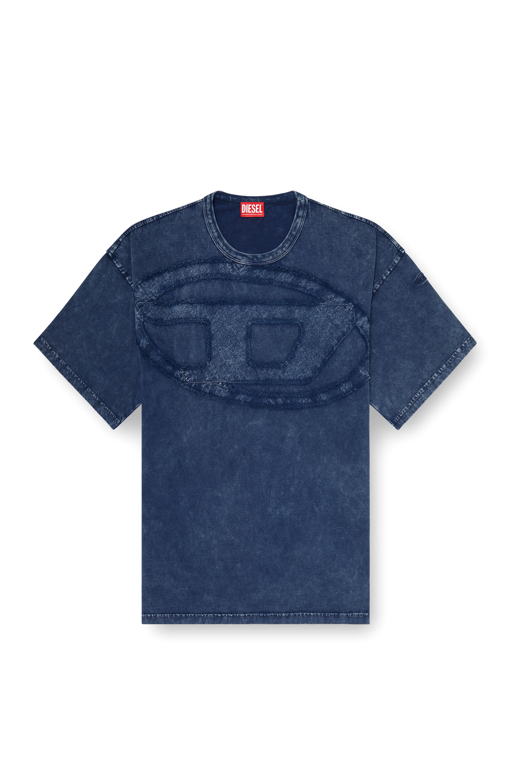 Diesel - T-BOXT-DEN, T-shirt en coton d&eacute;contract&eacute;e avec applique Oval D Homme in Bleu - 3