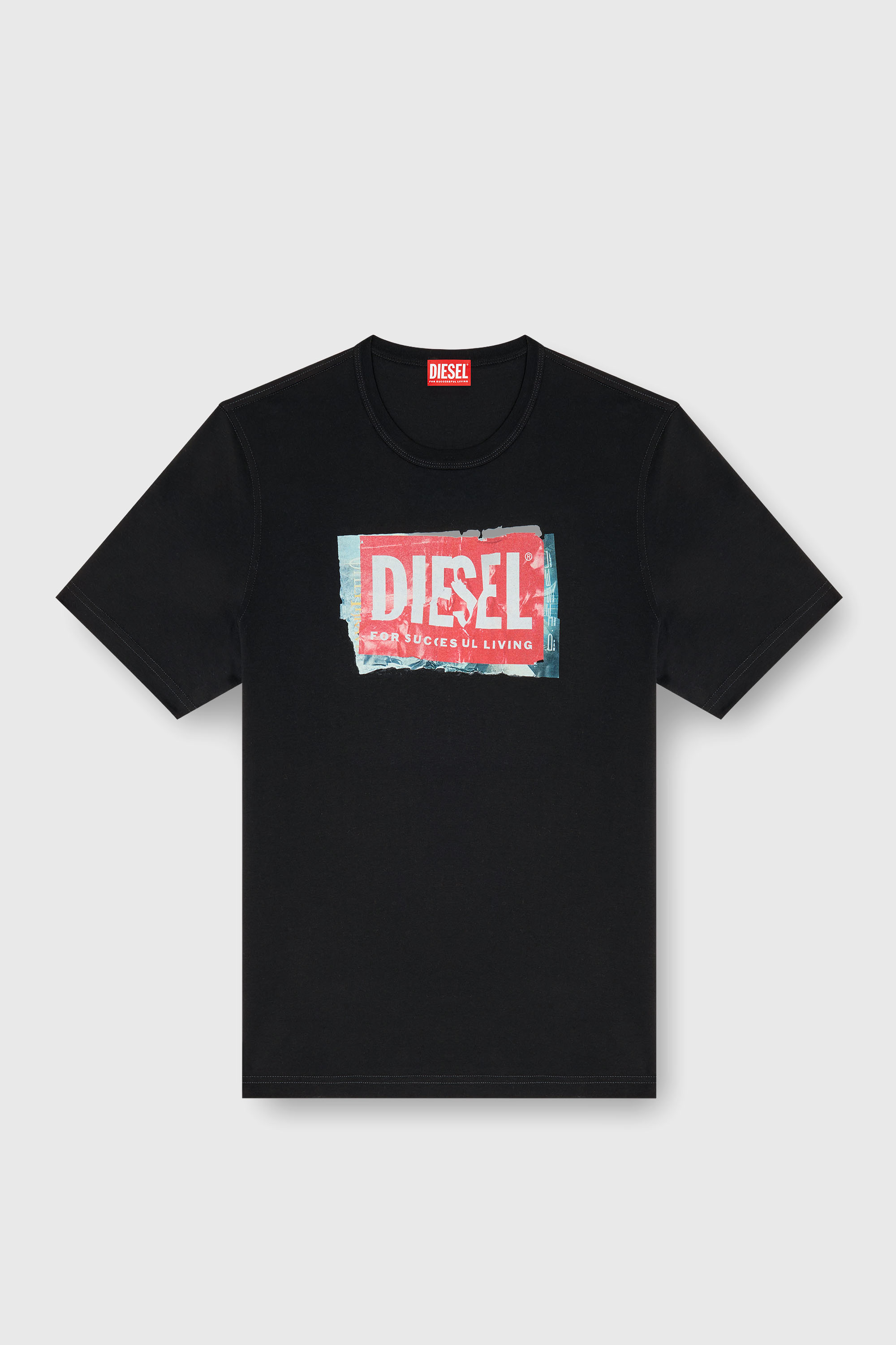 Diesel - T-ADJUST-Q6, T-shirt avec logo effet froiss&eacute; Homme in Noir - 2