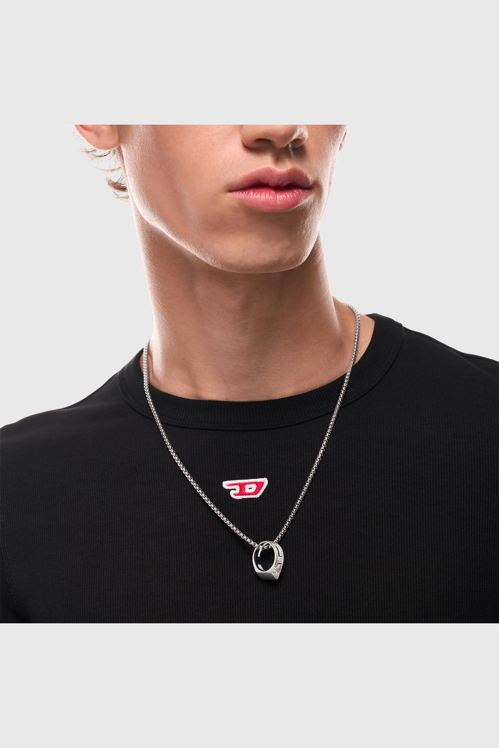 Diesel - DX1741040, Collier en acier inoxydable avec pendentif pav&eacute; Mixte in Gris argent&eacute; - 5
