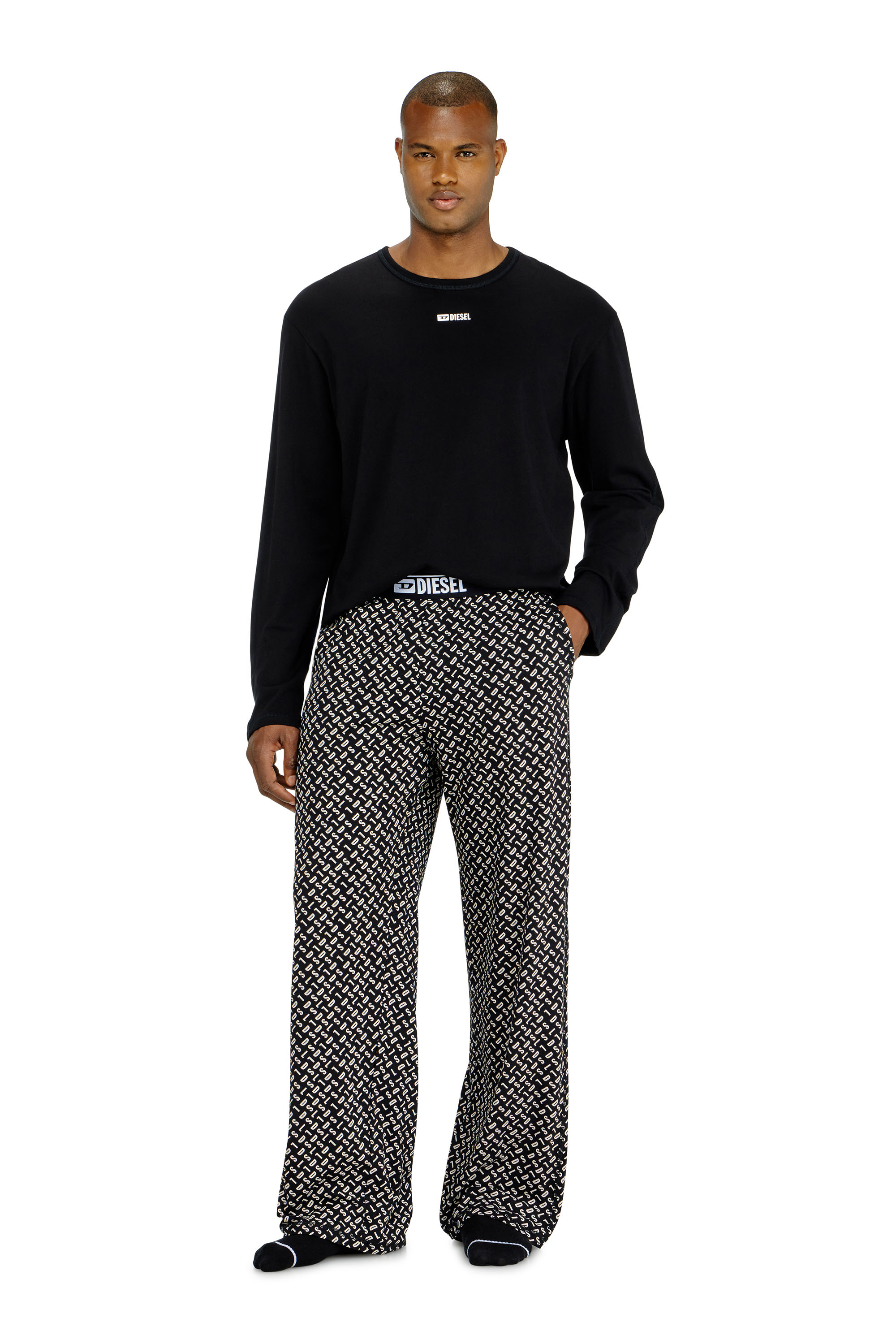Diesel - SET-NOLAN-D-BOX, Pyjama en coton avec bas imprim&eacute; Homme in Noir - 1