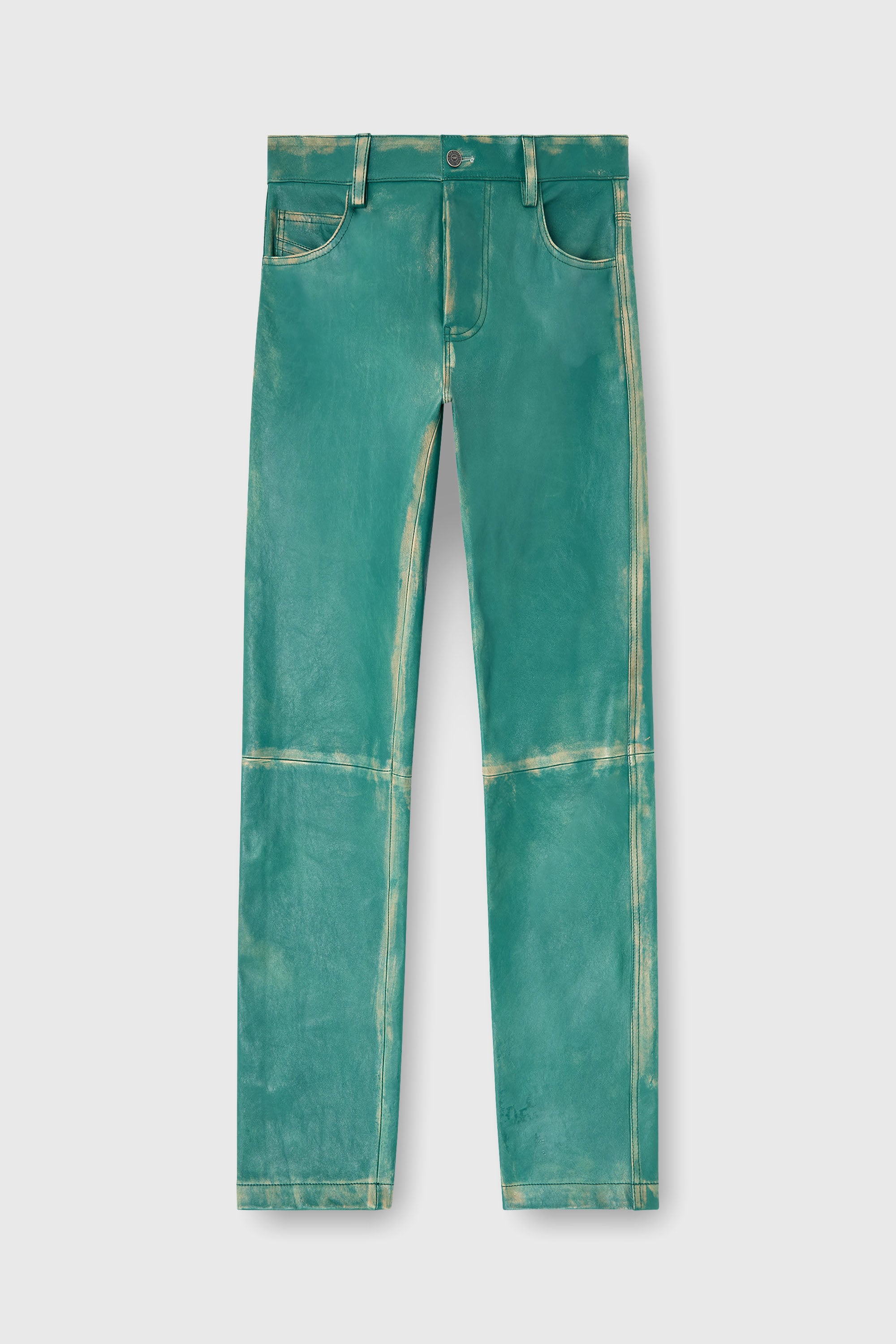 Diesel - P-OCKET, Pantalon en cuir trait&eacute; Homme in Vert - 2
