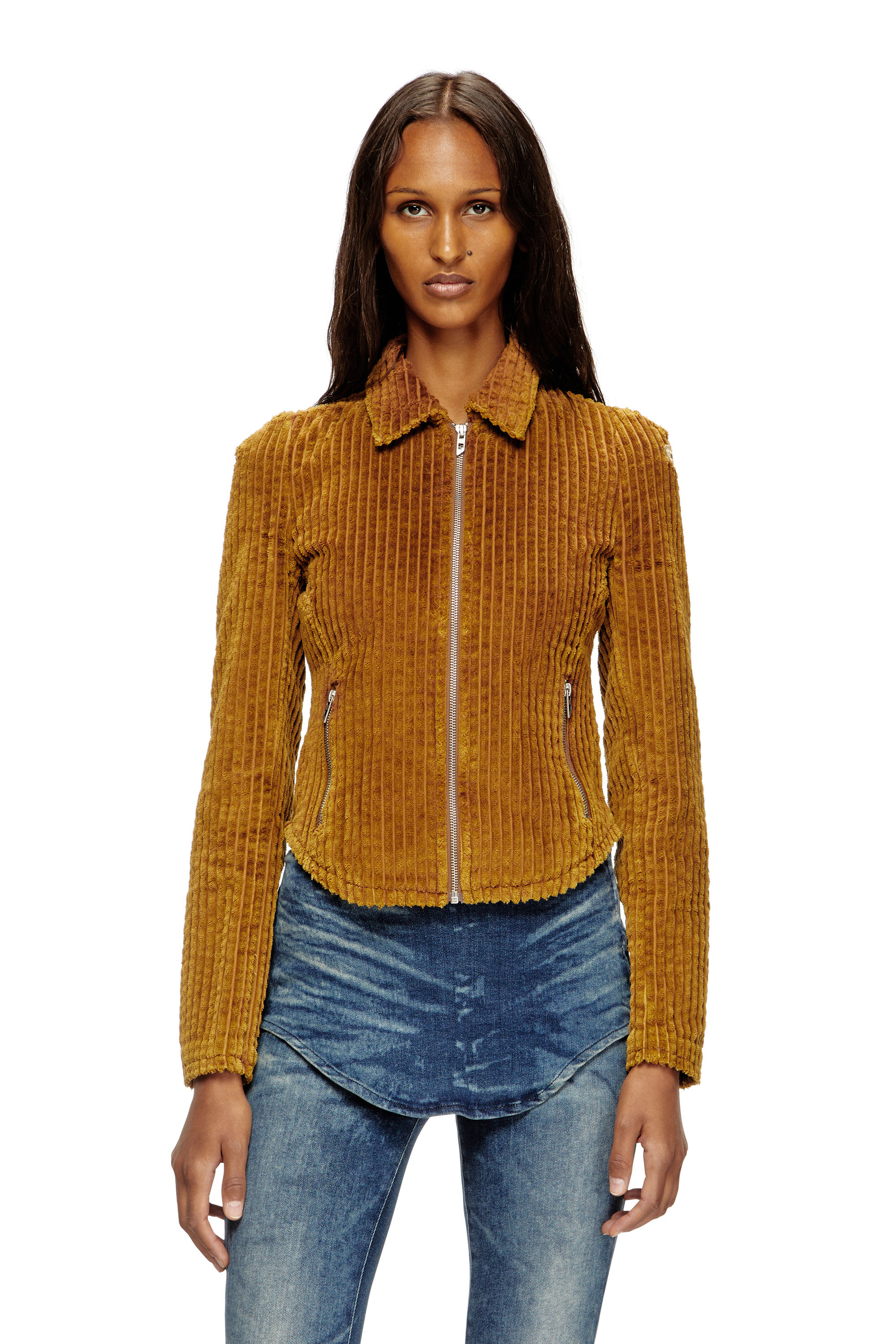 Diesel - G-ENEA, Veste-chemise en velours côtelé de coton Femme in Marron - 1