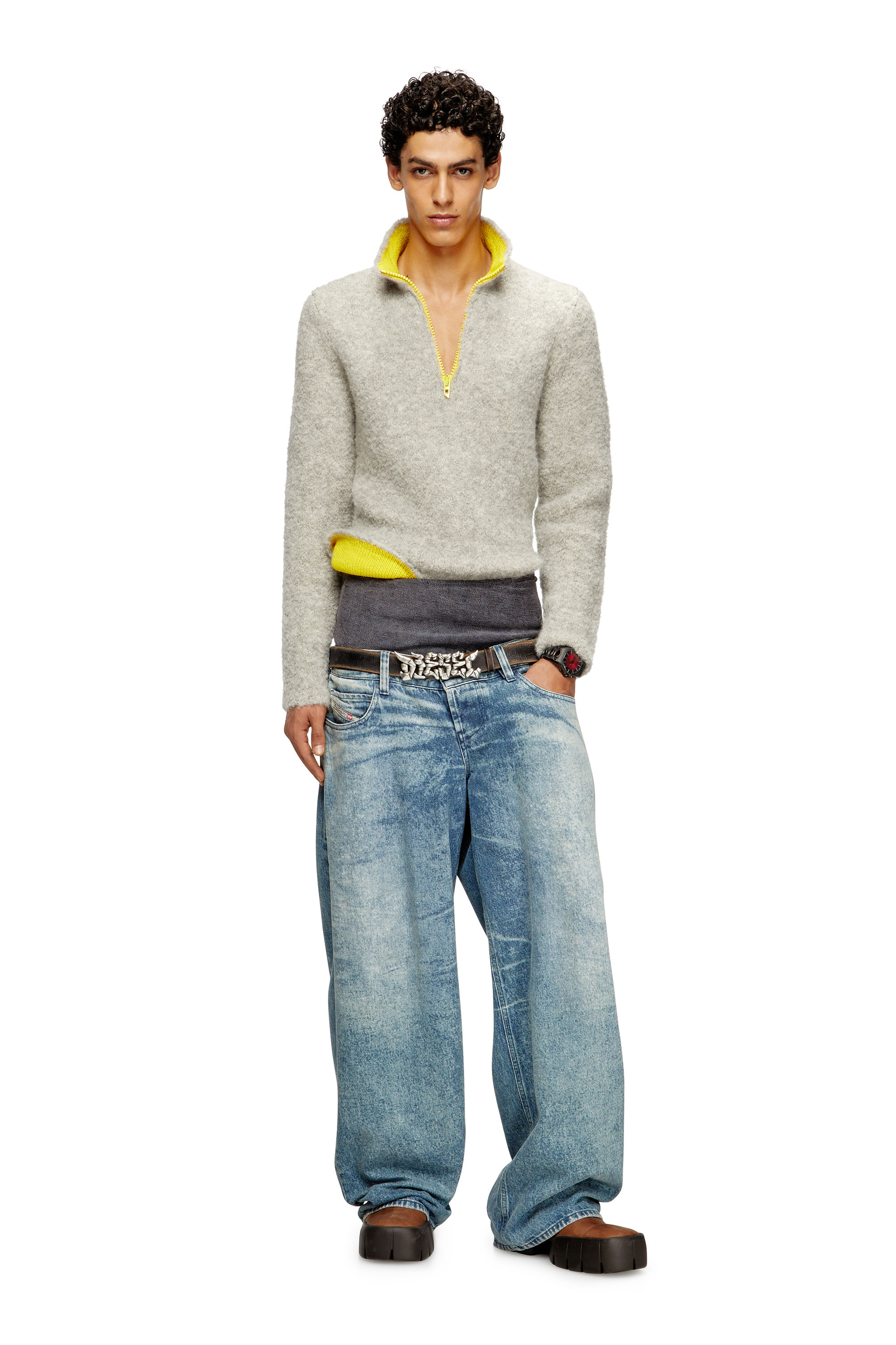 Diesel - K-ELLER, Pull demi-zippé avec intérieur contrasté Homme in Gris - 2
