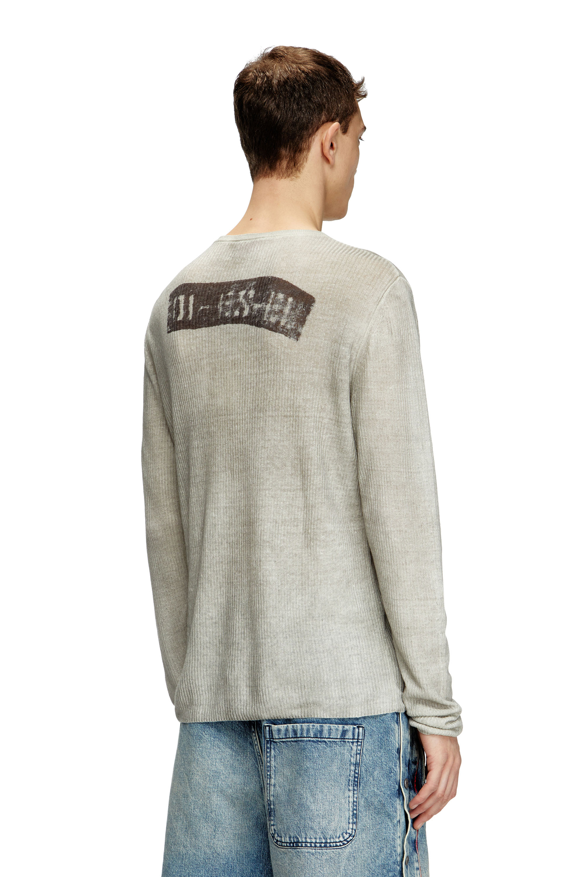 Diesel - K-ROBBY, Pull Henley effet sali, en lin Mixte in Beige - 5