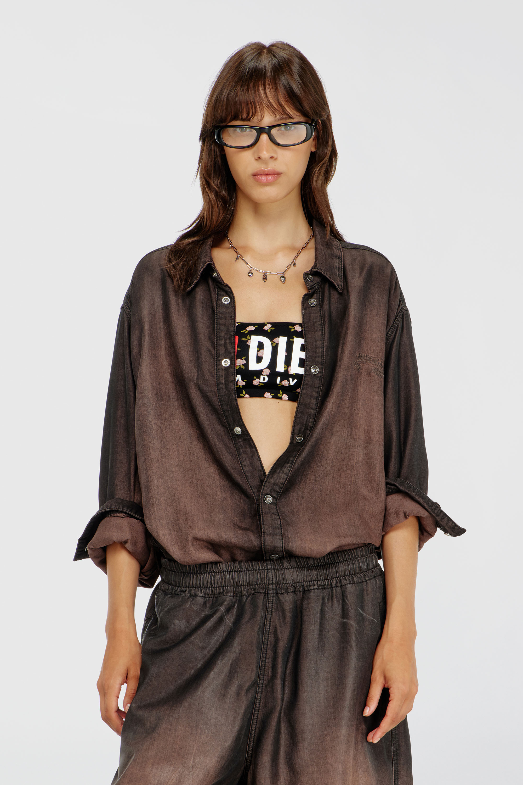 Diesel - MELANIE-C-D-CORE, Soutien-gorge bandeau en coton &agrave; imprim&eacute; floral all-over Femme in Noir - 1