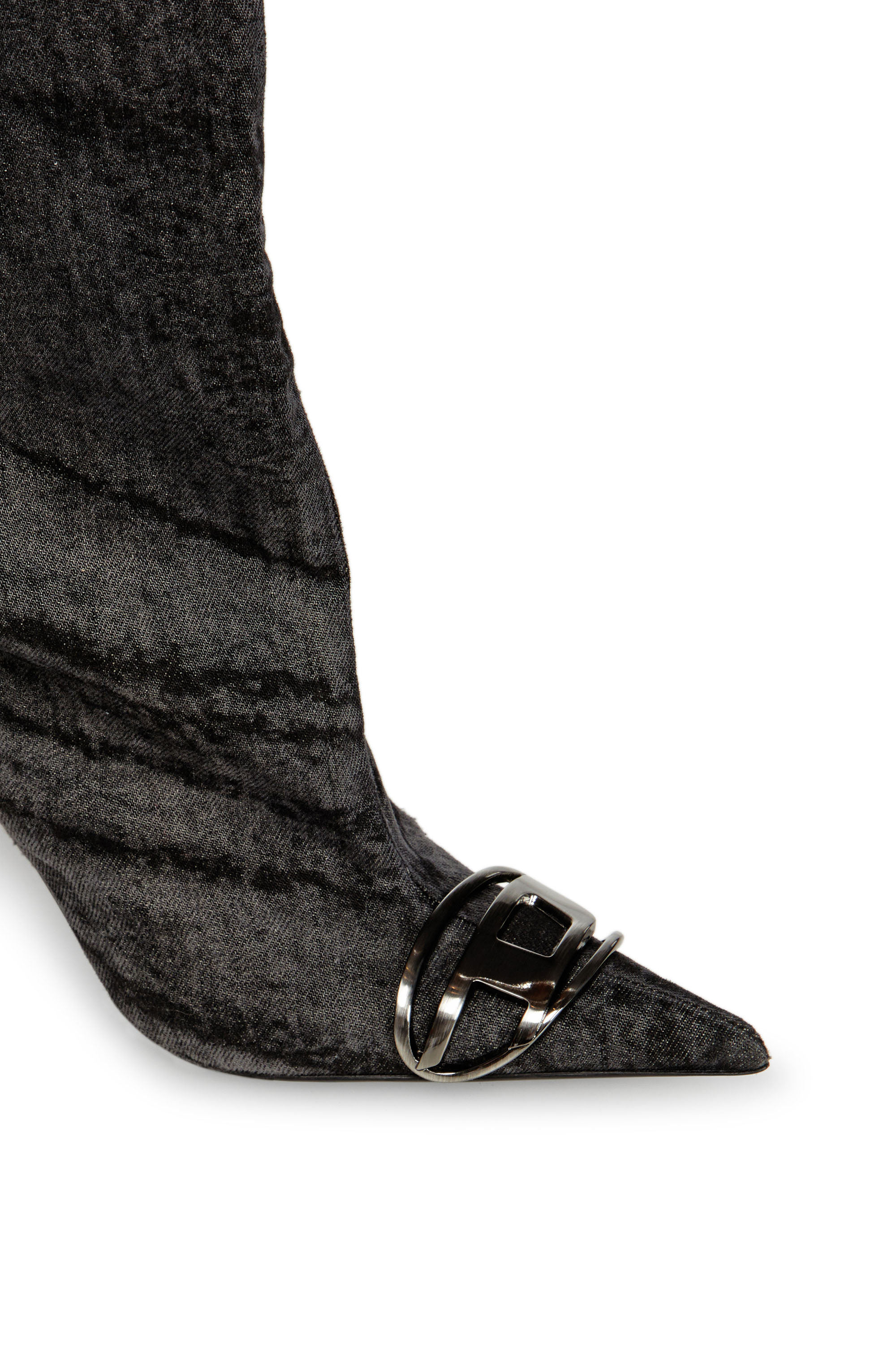 Diesel - D-VENUS 90 OTK BOOT, Cuissardes en denim enduit Femme in Noir - 4