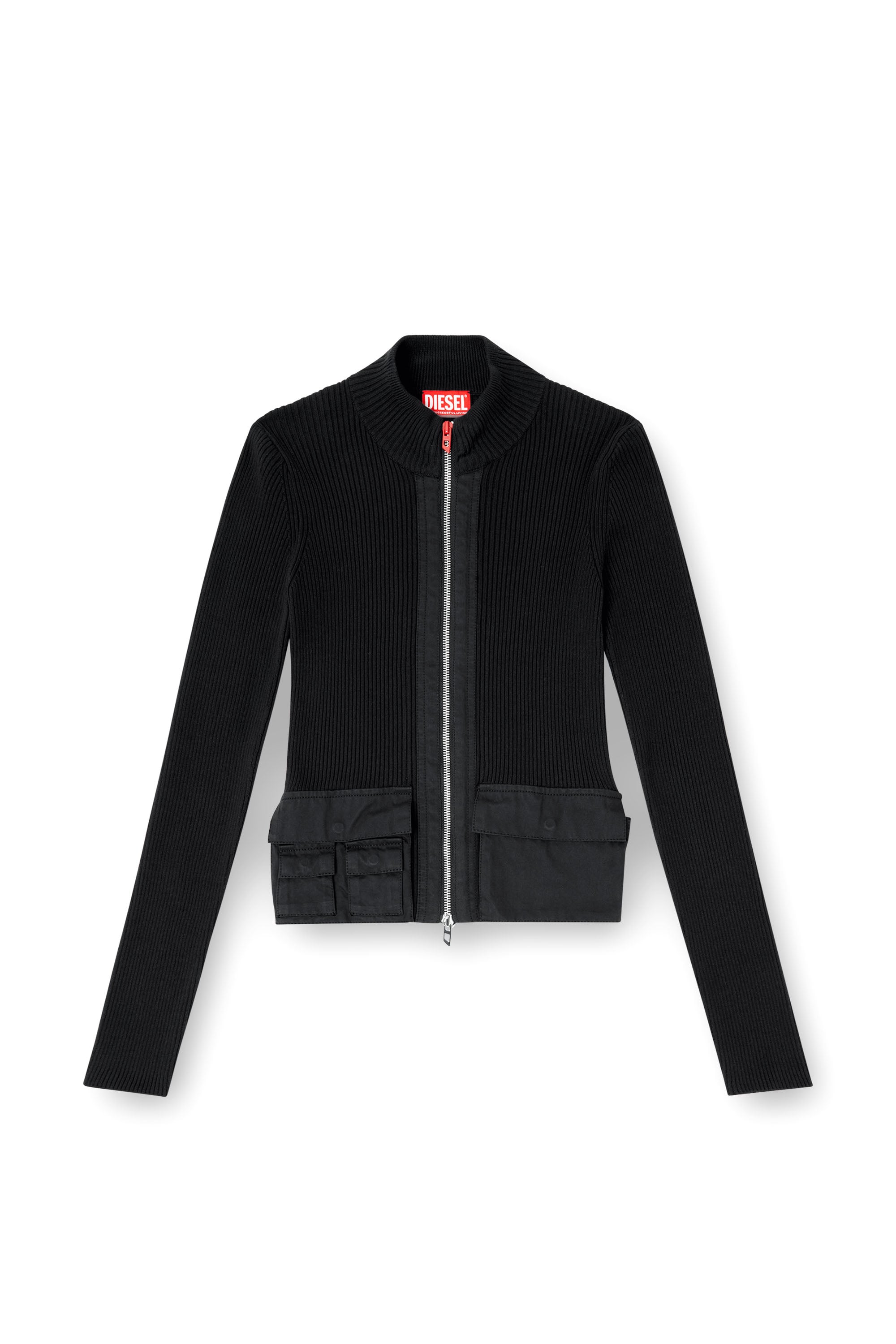 Diesel - M-MELISSA, Cardigan c&ocirc;tel&eacute;e avec poches cargo Femme in Noir - 3