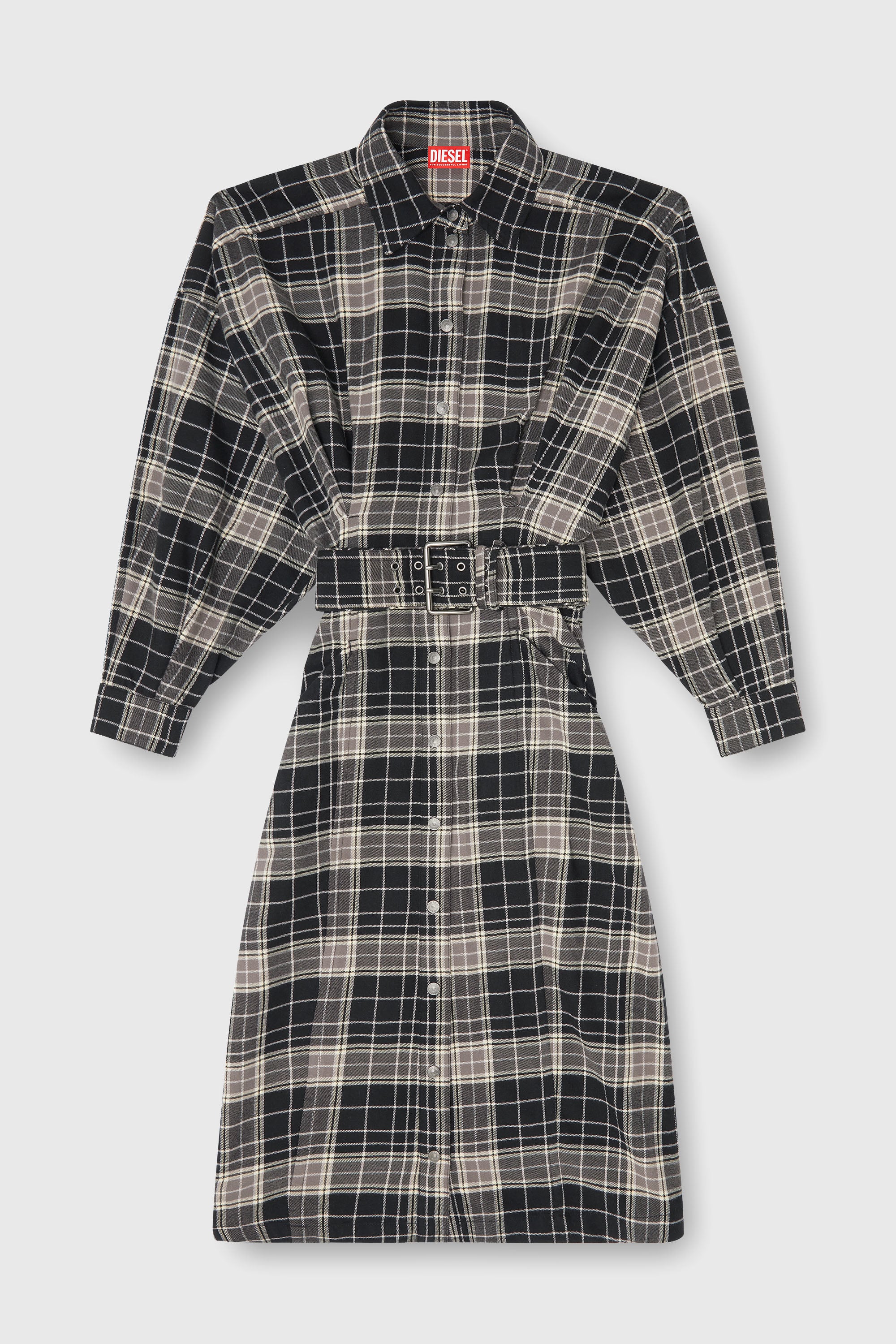 Diesel - D-EDALUS, Robe midi en flanelle &agrave; carreaux avec large ceinture Femme in Polychrome - 1