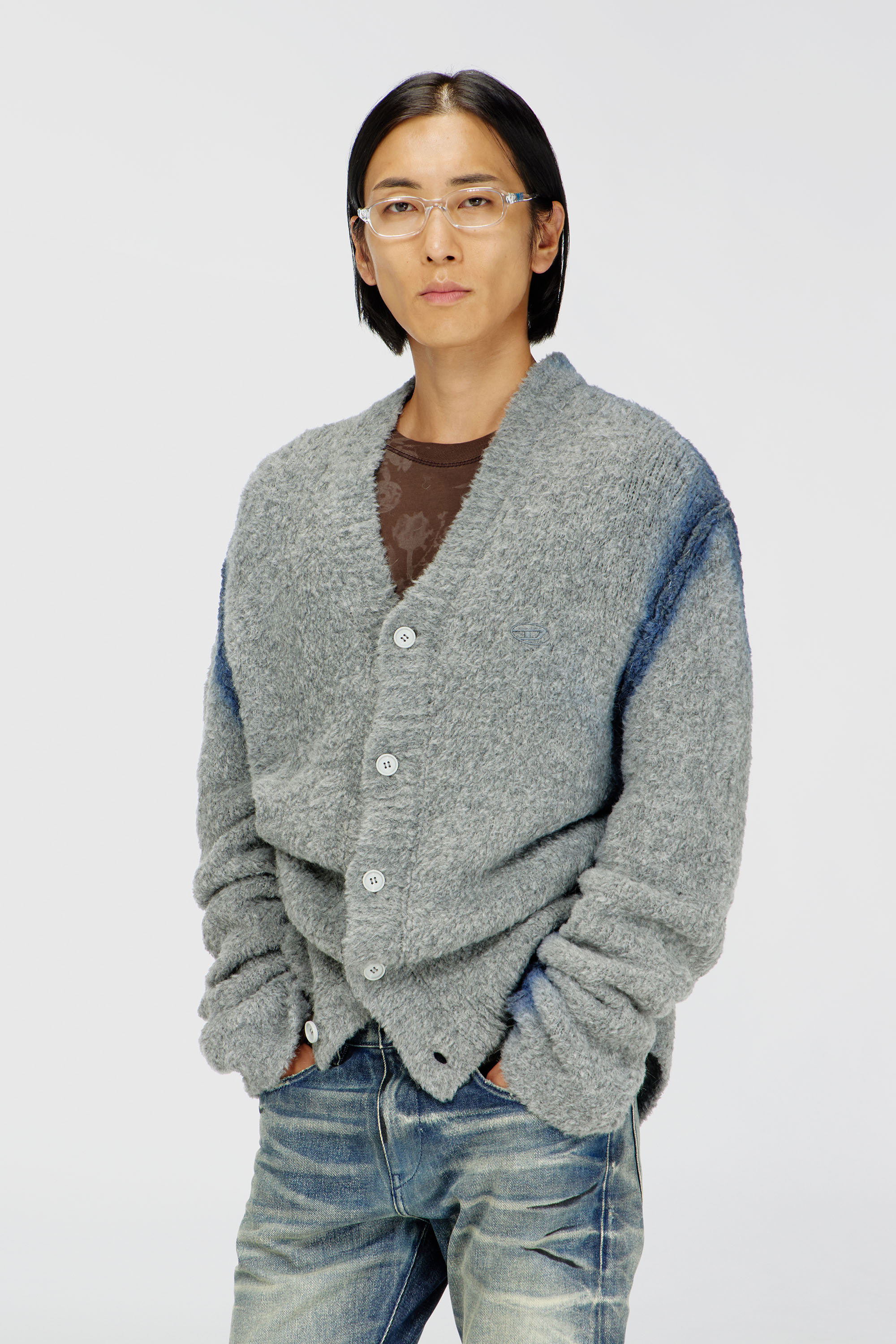 Diesel - K-REMO, Man's Alpaca-blend cardigan with spray-dyed seams in Grey - 1