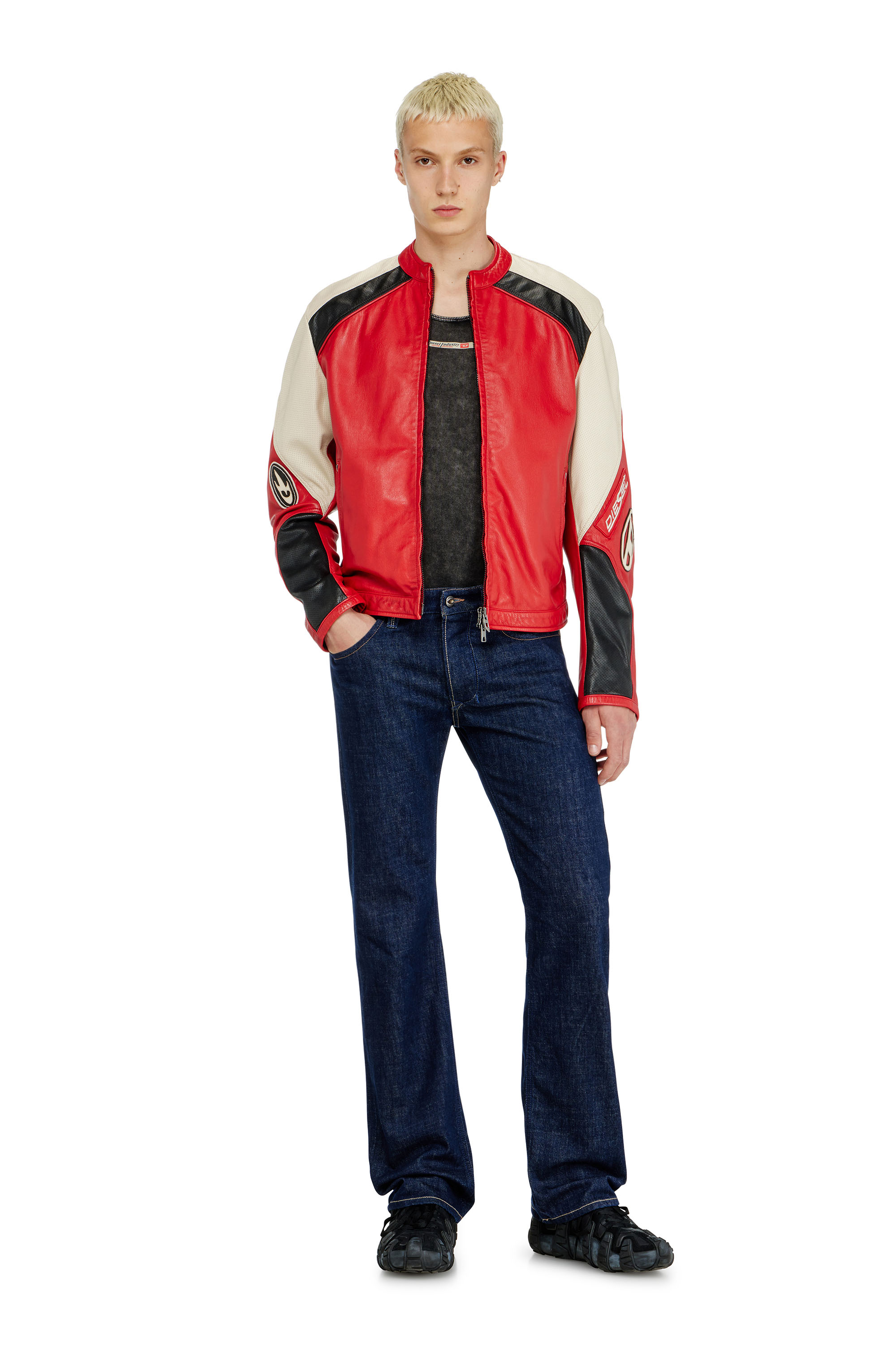 Diesel - L-AHTI, Veste biker en cuir perfor&eacute; bicolore Homme in Polychrome - 1