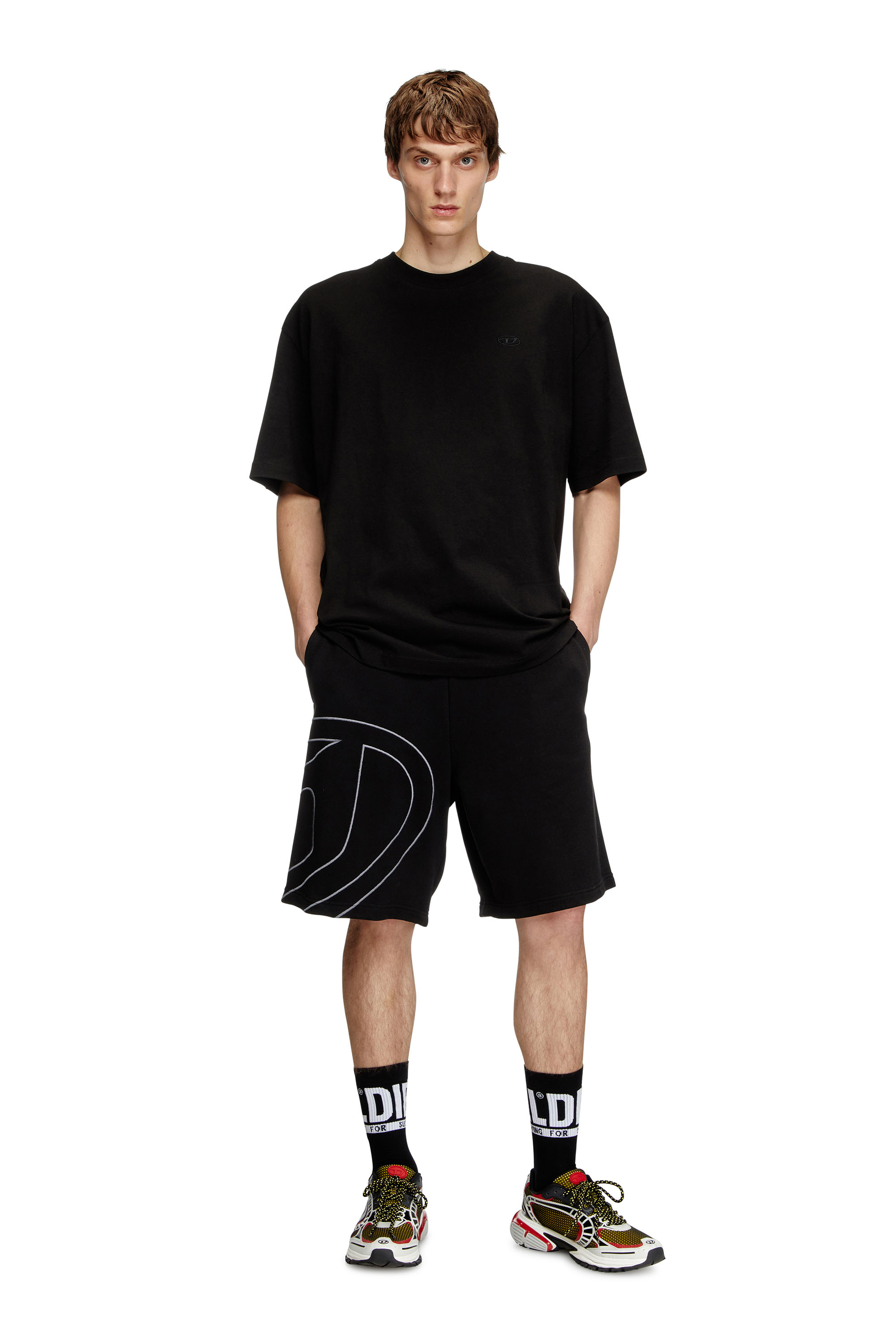 Diesel - P-CROW-MEGOVAL, Man's Sweat shorts with maxi D logo in Black - 1