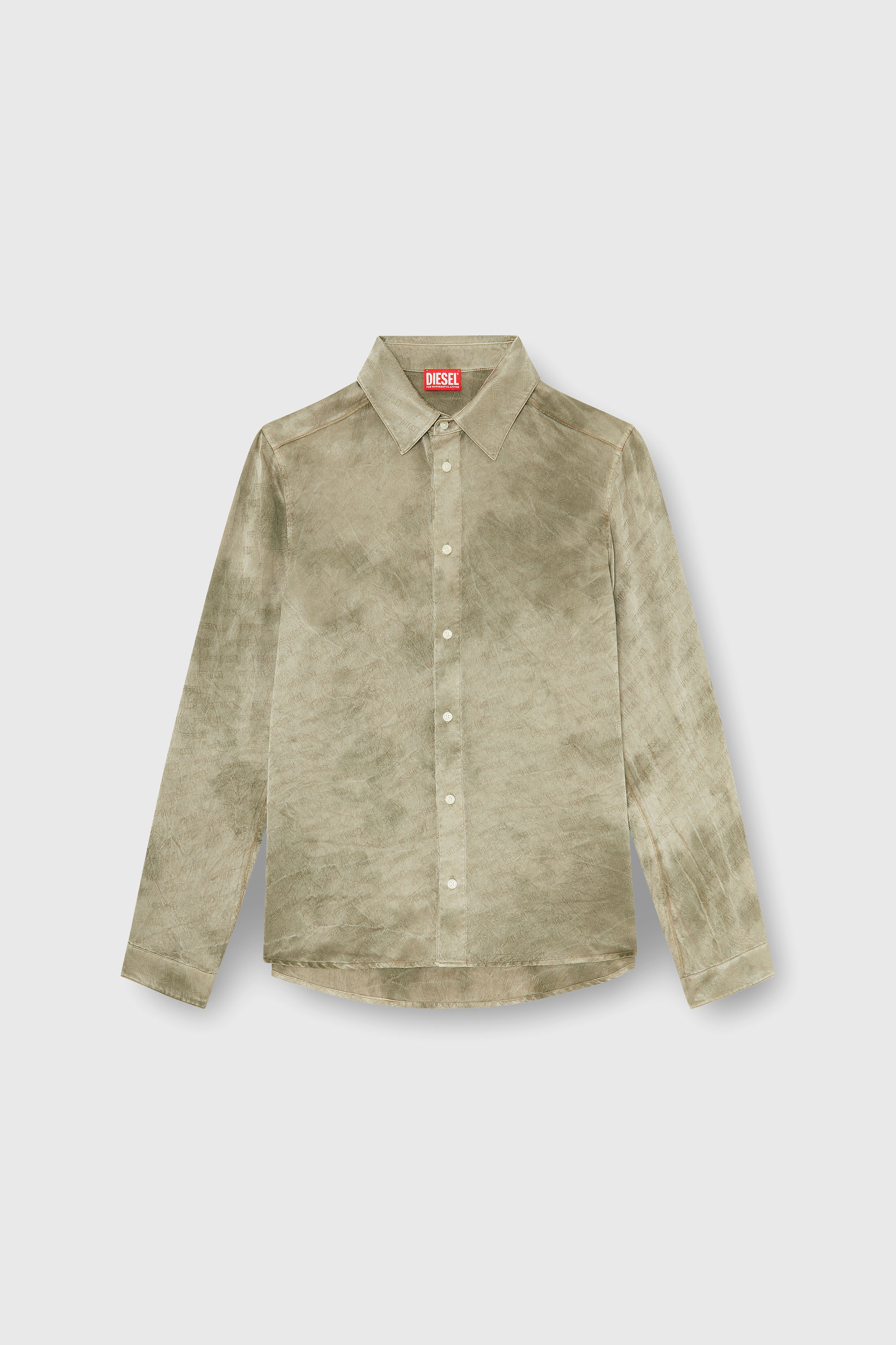 Diesel - S-KISSY-HNBW, Chemise en satin froiss&eacute; jacquard logo Homme in Marron - 2