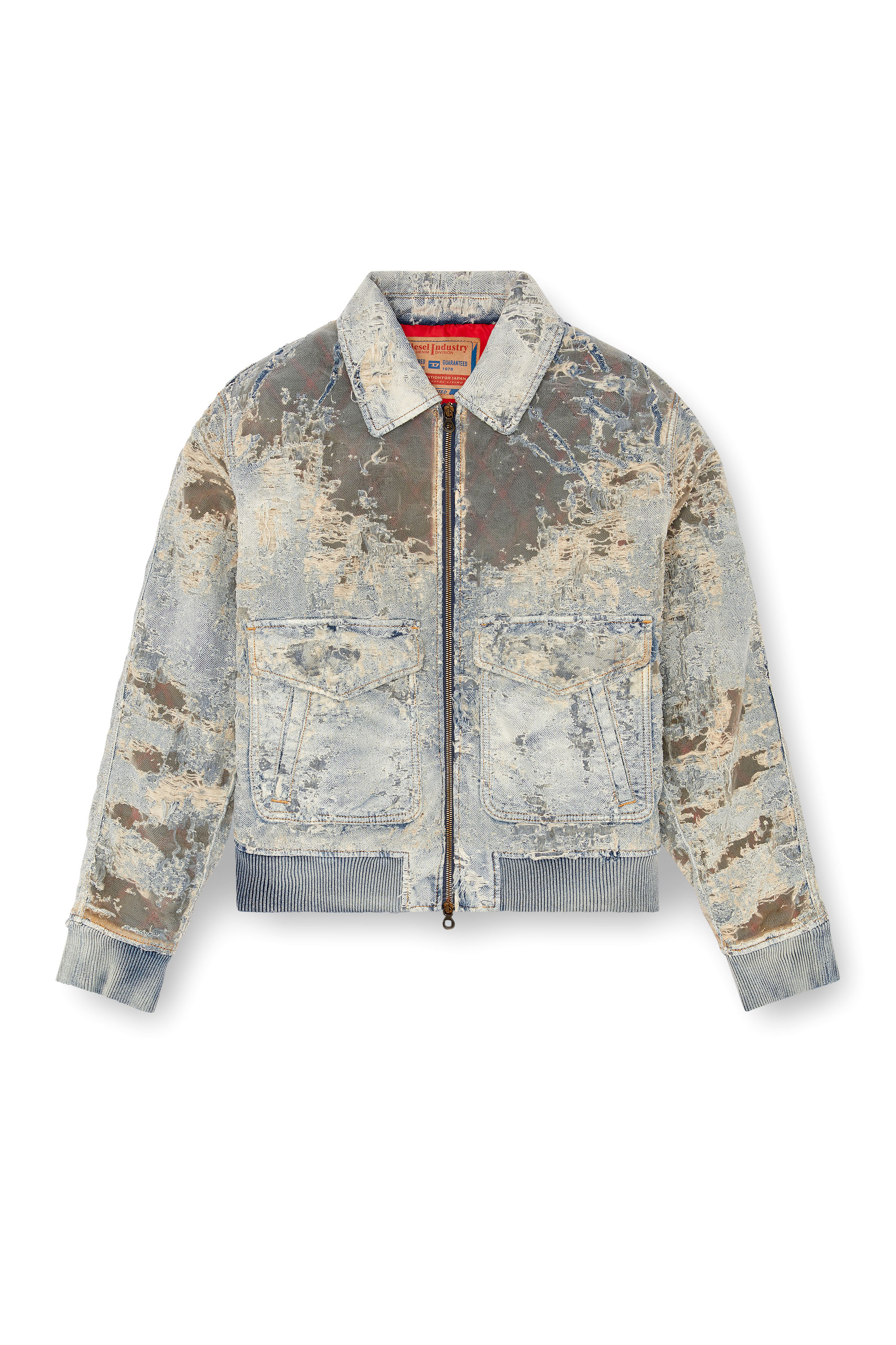 Diesel - D-MUDDY-FSF, Veste bomber en denim dévoré Homme in Bleu - 3