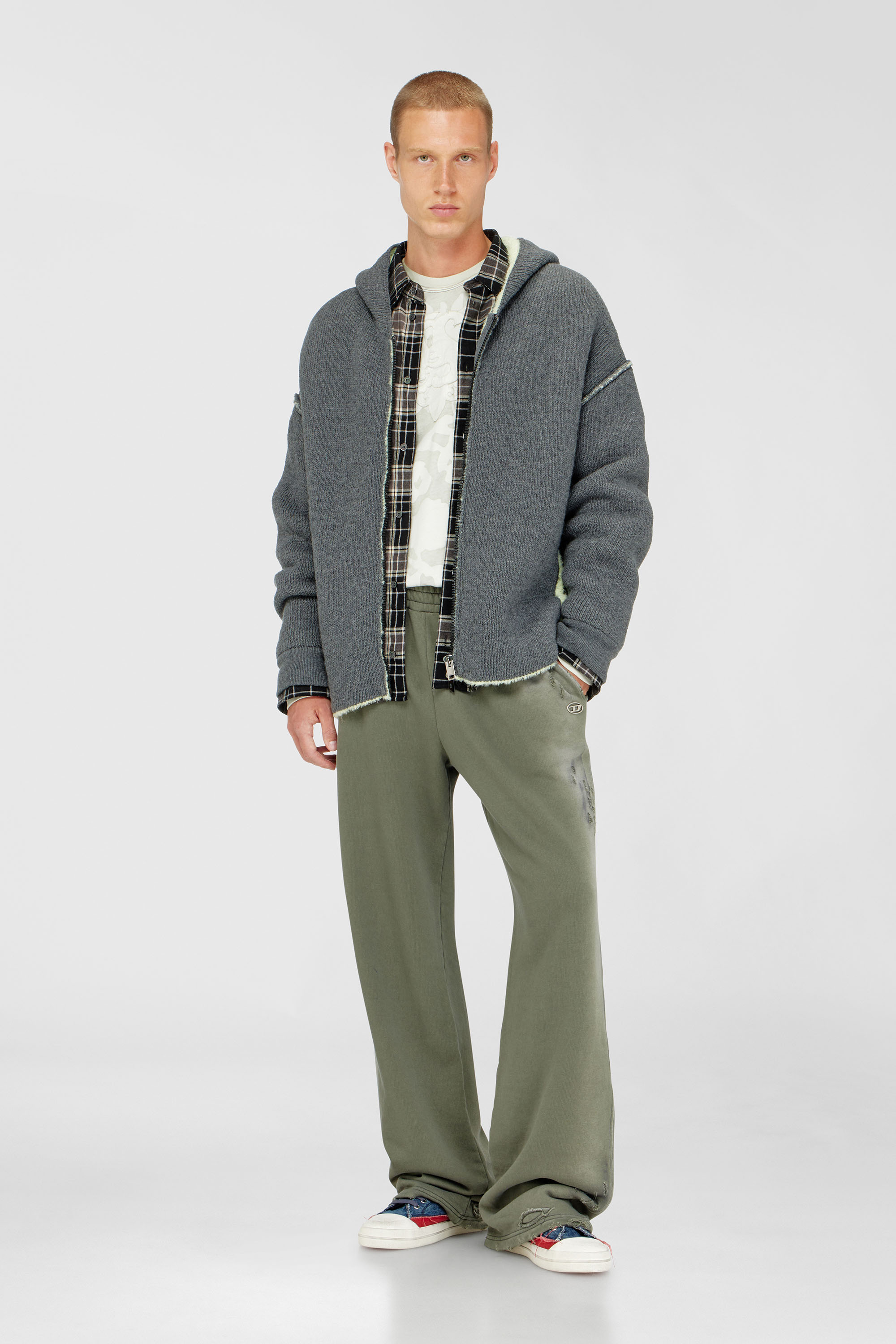 Diesel - K-BOUBBY, Sweat &agrave; capuche zipp&eacute; en maille &agrave; double texture Homme in Gris - 1