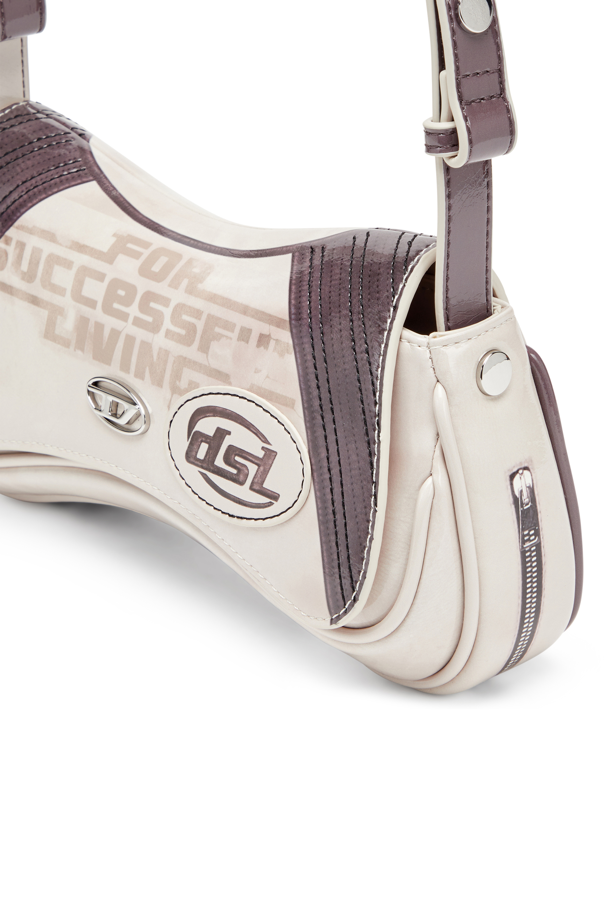 Diesel - PLAY CLUTCH, Woman's Play-Glossy clutch with biker details in Light Grey - 6