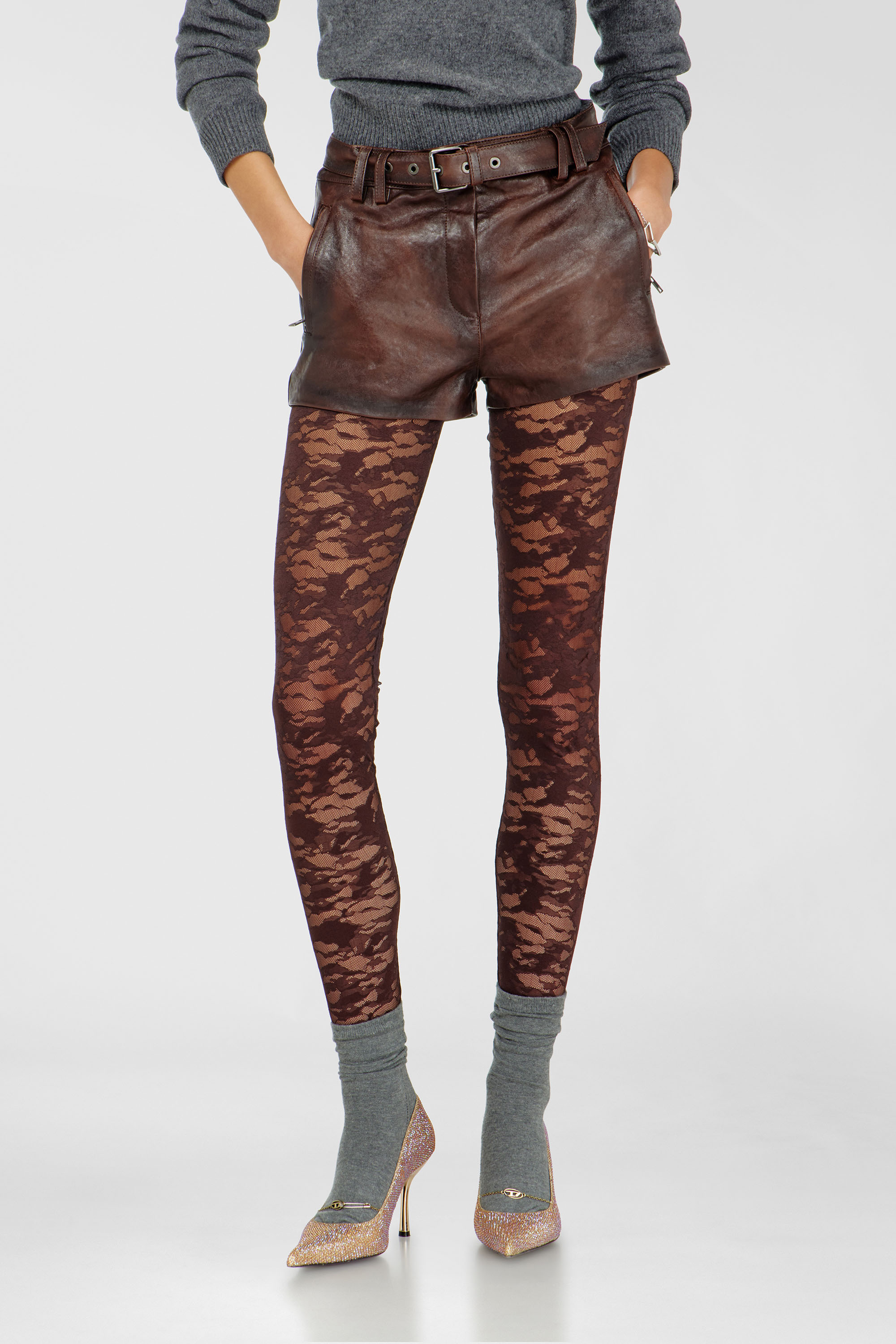 Diesel - HAYLEY-UTLT, Leggings en dentelle nylon camouflage Femme in Marron - 5