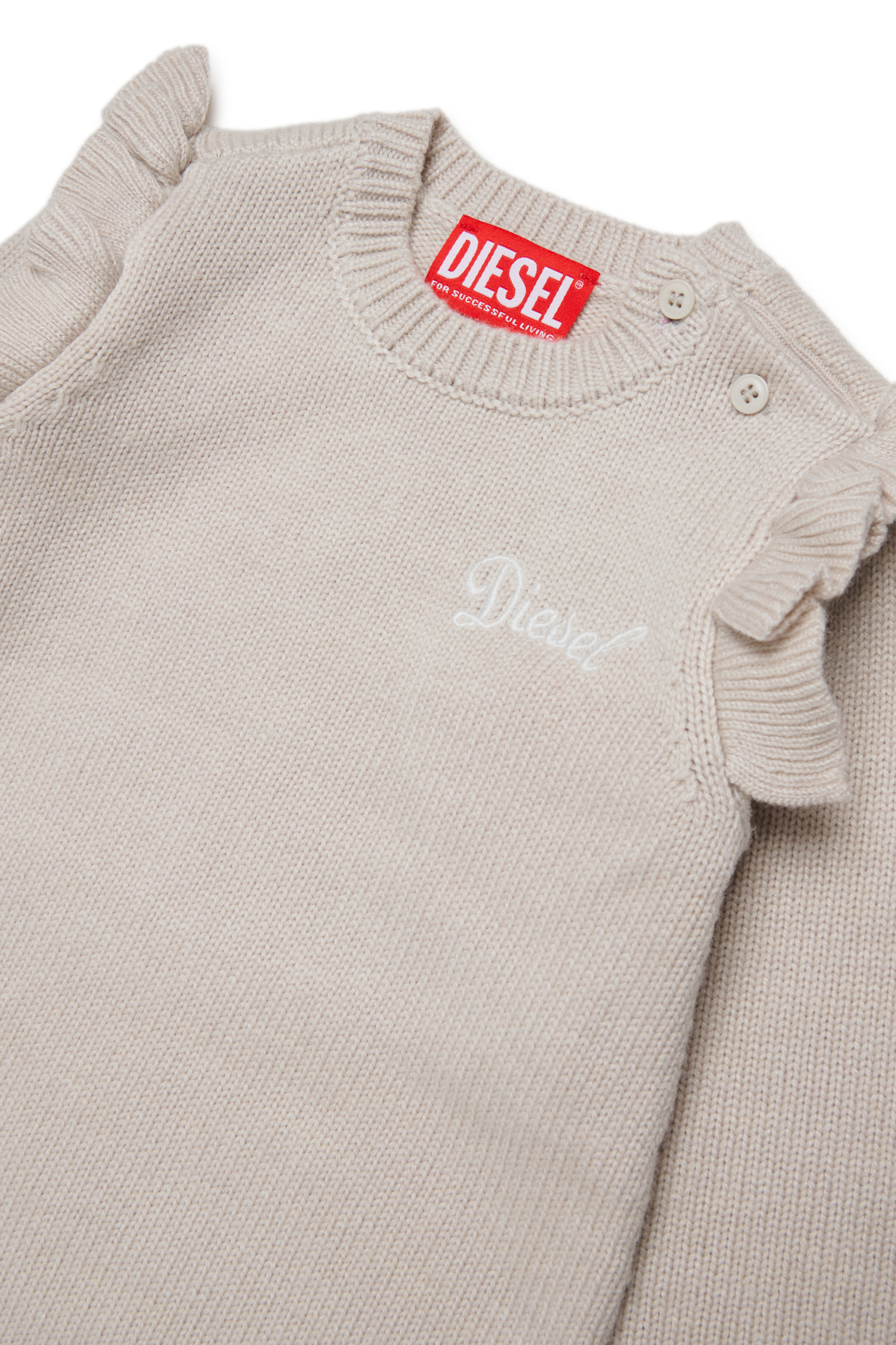 Diesel - DSCALOB, Robe pull &agrave; volants enrichie en cachemire Femme in Blanc - 3