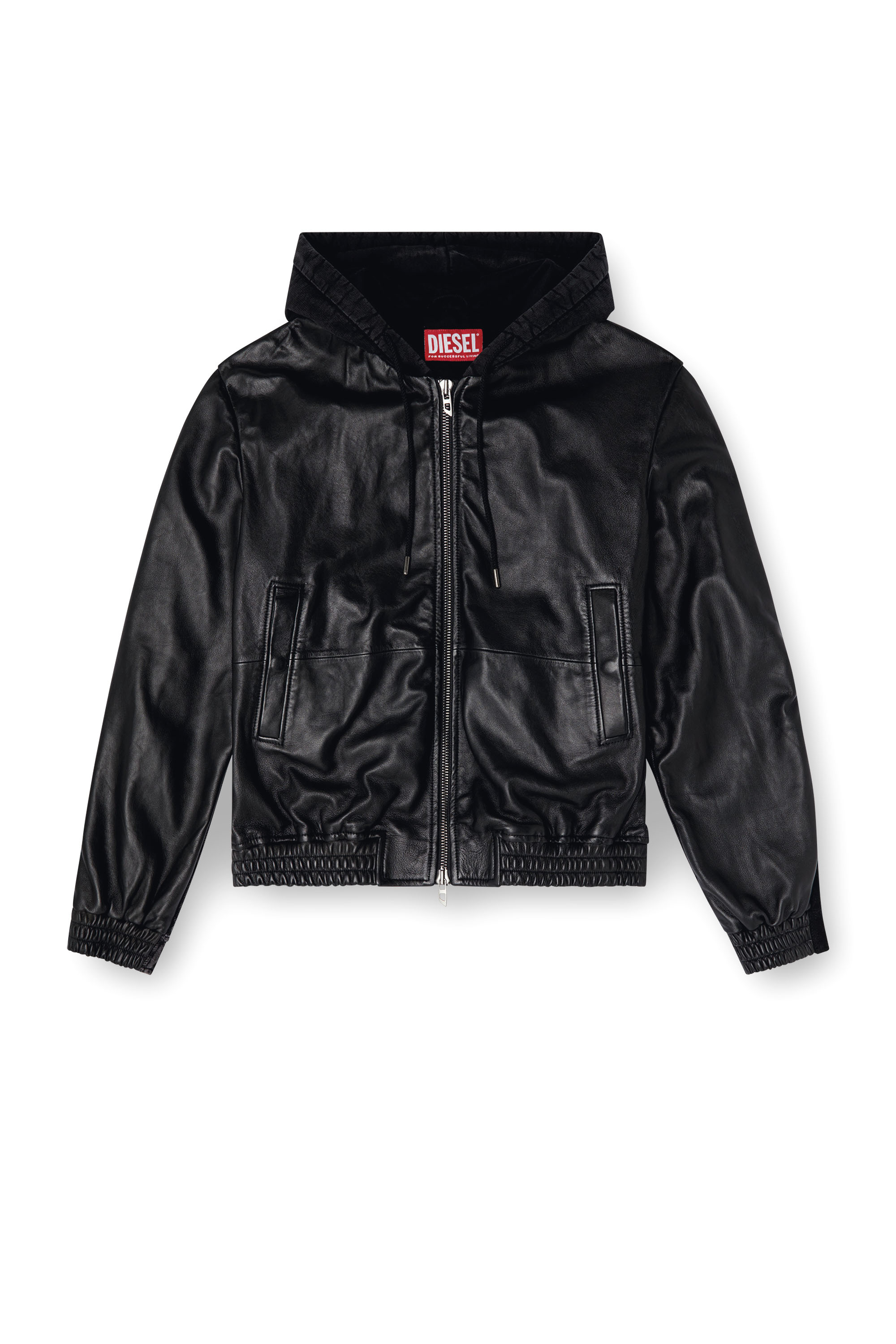 Diesel - L-OCHS, Veste à capuche en cuir, coton et denim Homme in Noir - 2