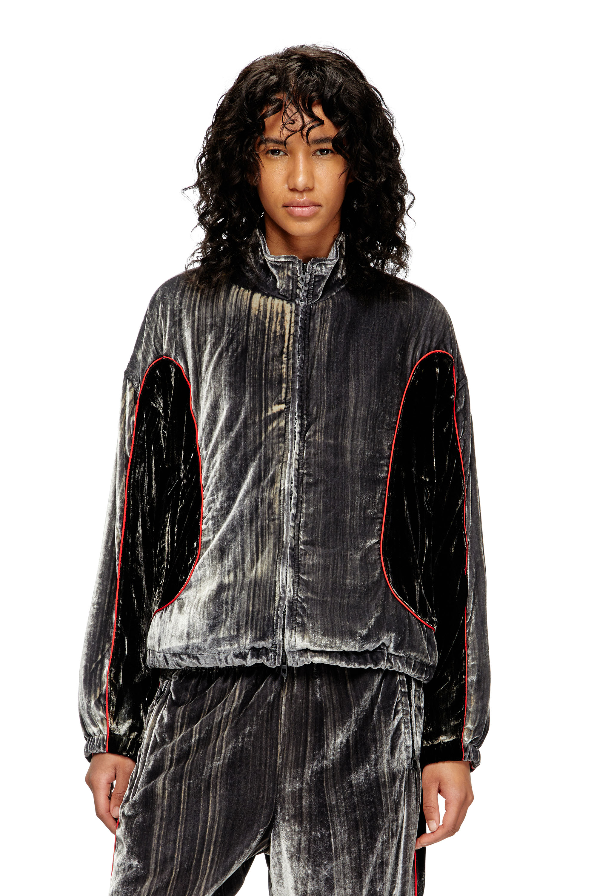 Diesel - G-RIFFIN, Veste de survêtement en velours traité Femme in Gris - 1