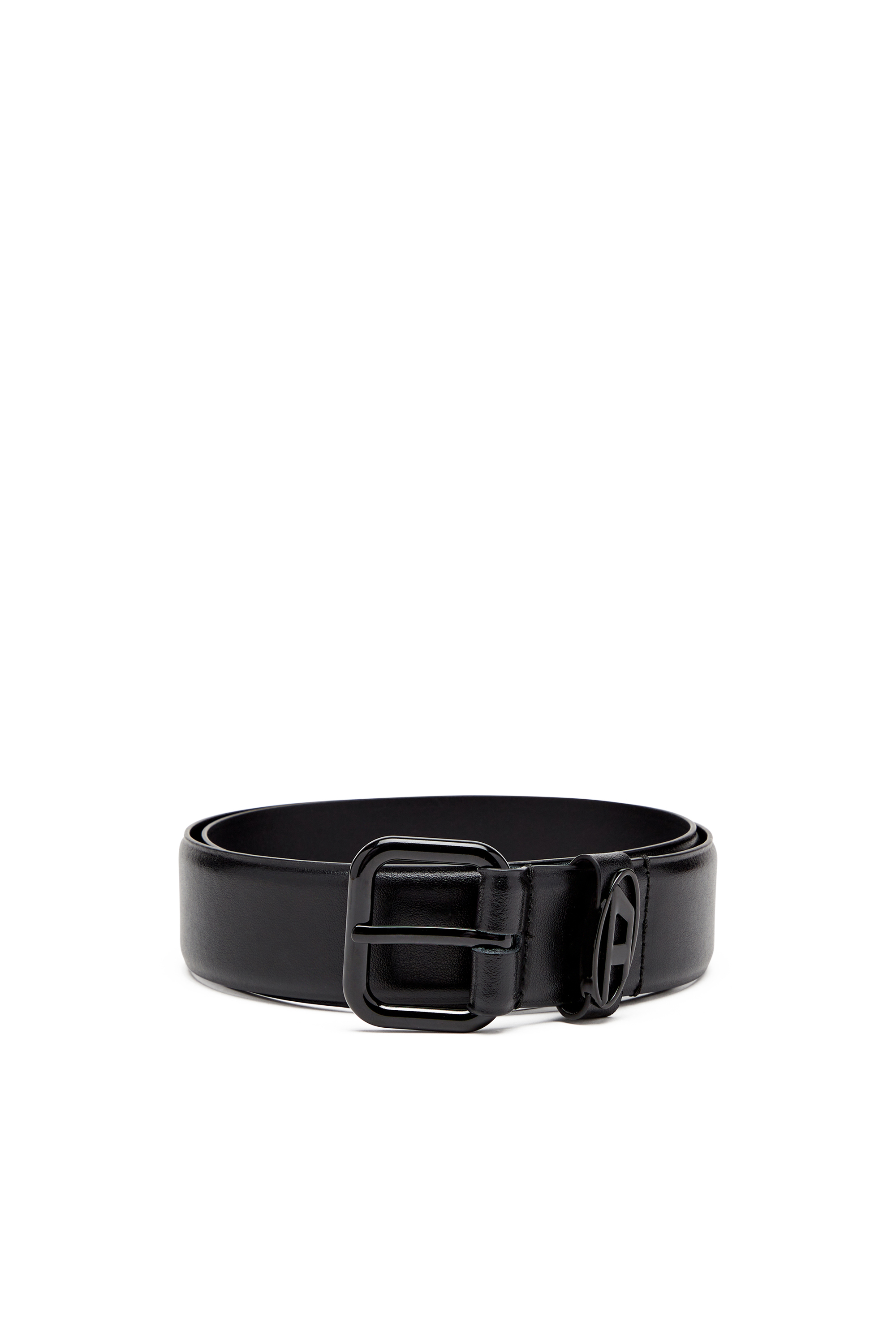 Diesel - B-1DR OVAL D LOOP, Ceinture en cuir avec plaque à logo Mixte in Noir - 1