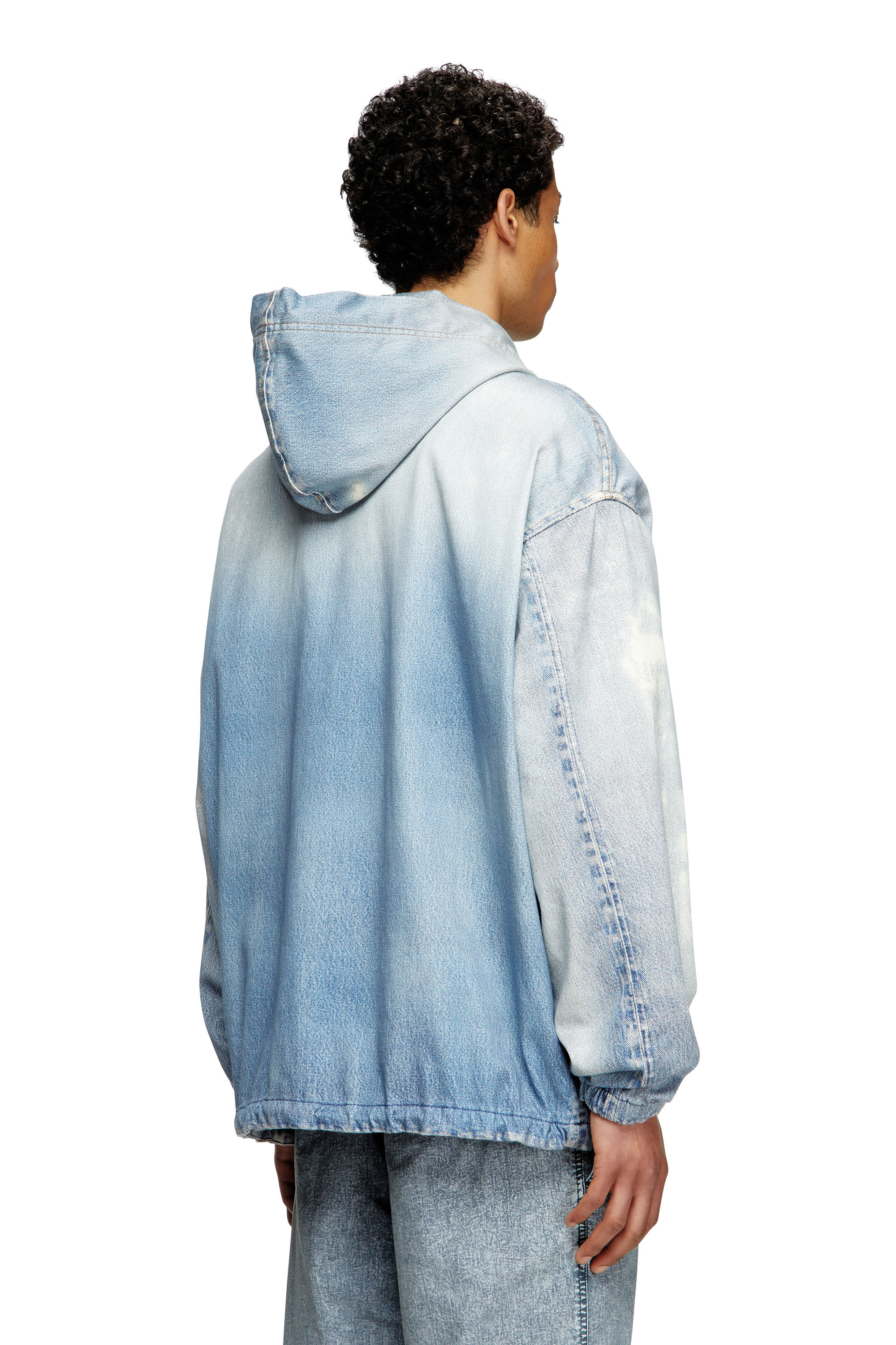 Diesel - D-WYNNY JOGG, Veste à capuche en tissu JoggJeans imprimé effet blanchi Homme in Bleu - 3
