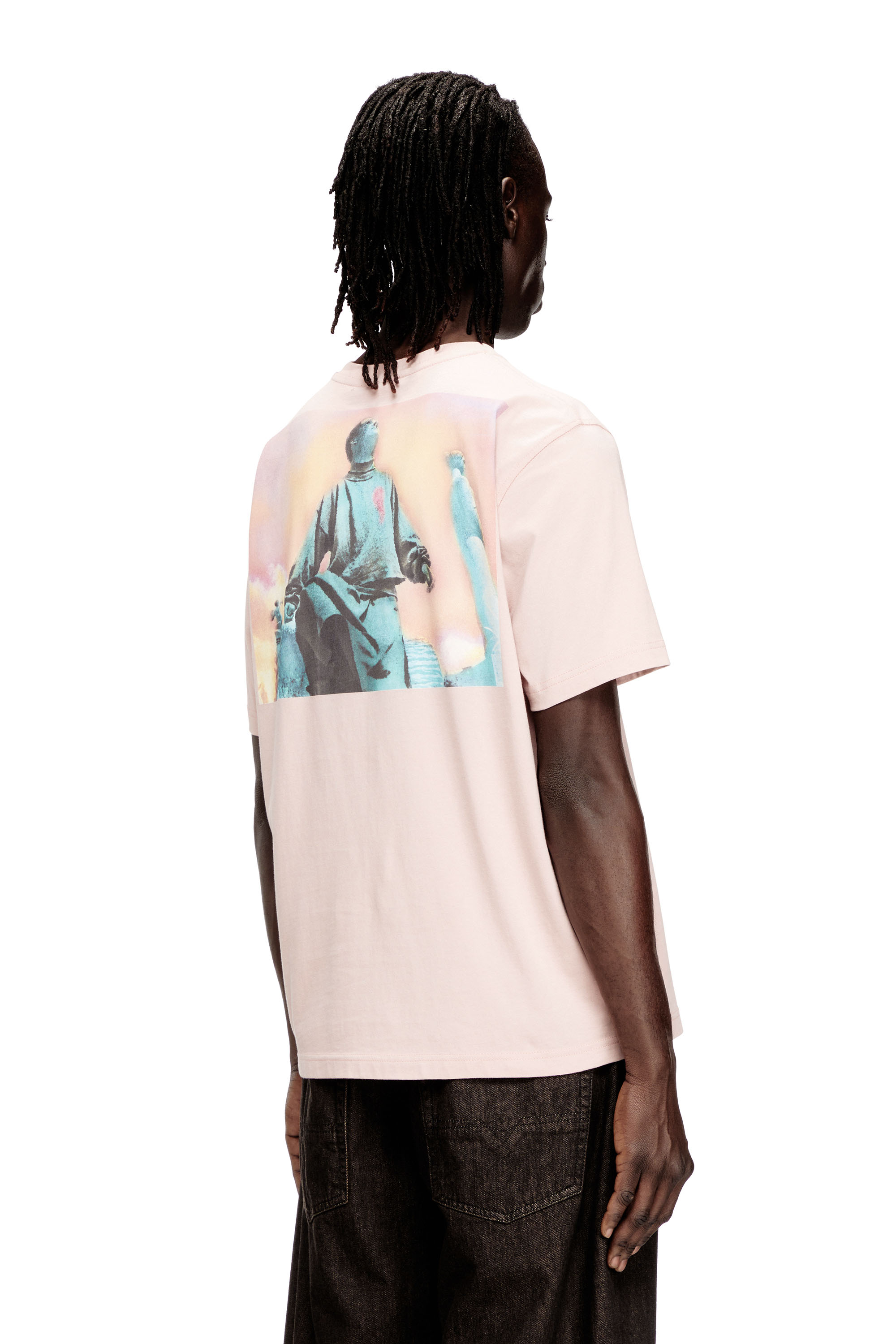 Diesel - T-ADJUST-V10, T-shirt classique avec écusson Diesel et imprimé photo Homme in Rose - 4