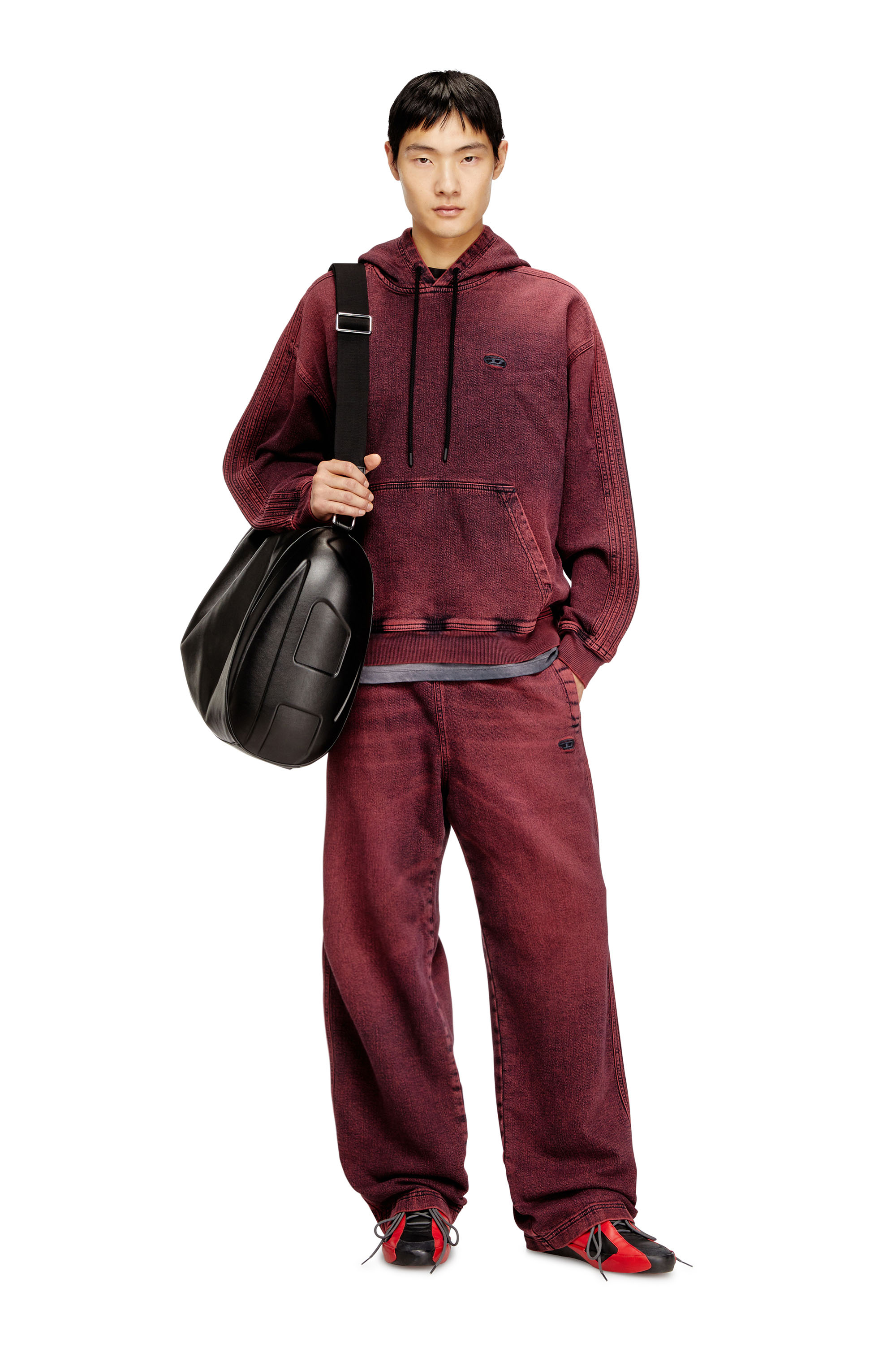 Diesel - D-UM-RIB-HORSE, Sweat &agrave; capuche en denim de surv&ecirc;tement indigo avec logo Homme in Rouge - 1