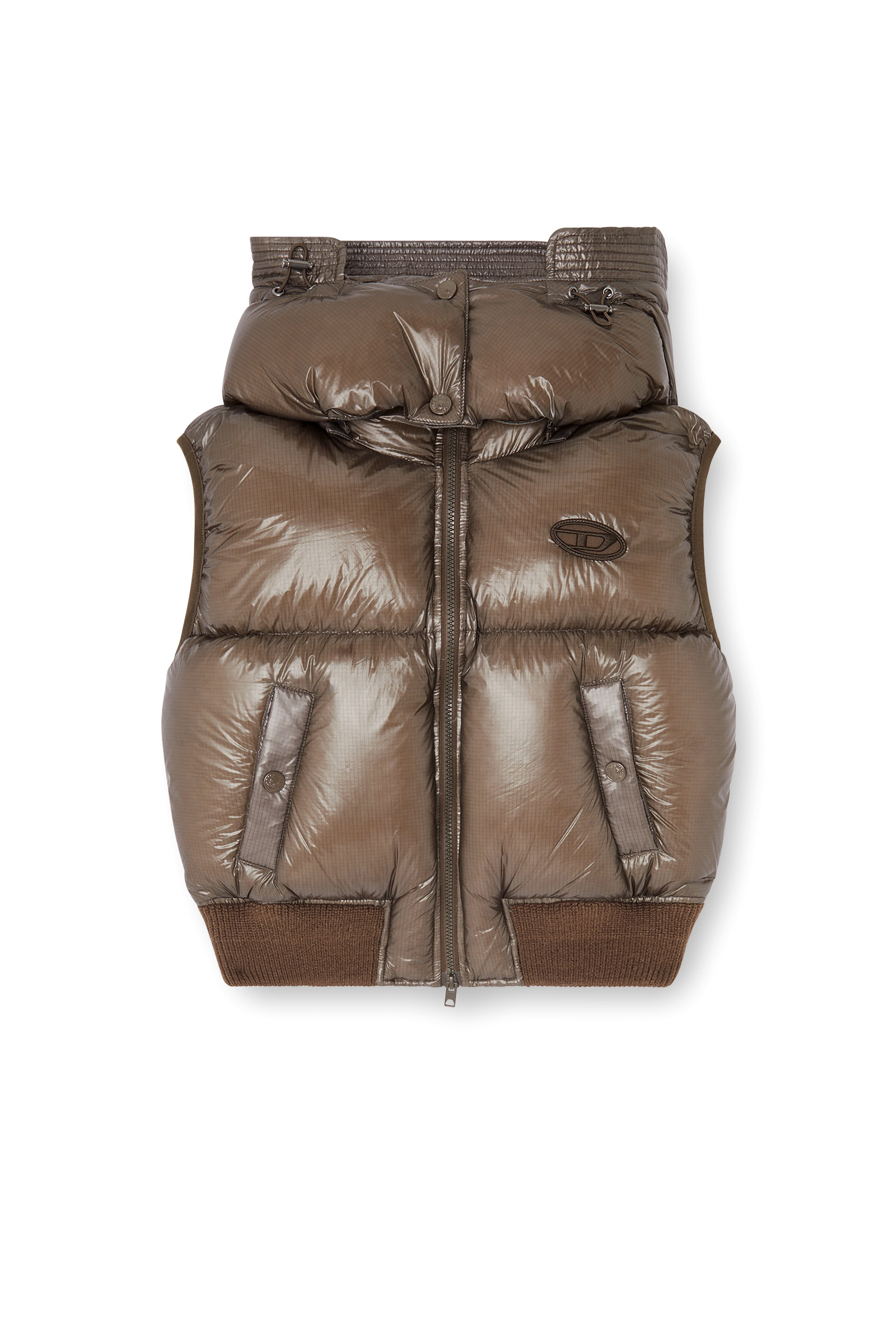 Diesel - W-PEYT-SSL-NEW-T1, Doudoune sans manches en ripstop avec capuche amovible Femme in Marron - 2