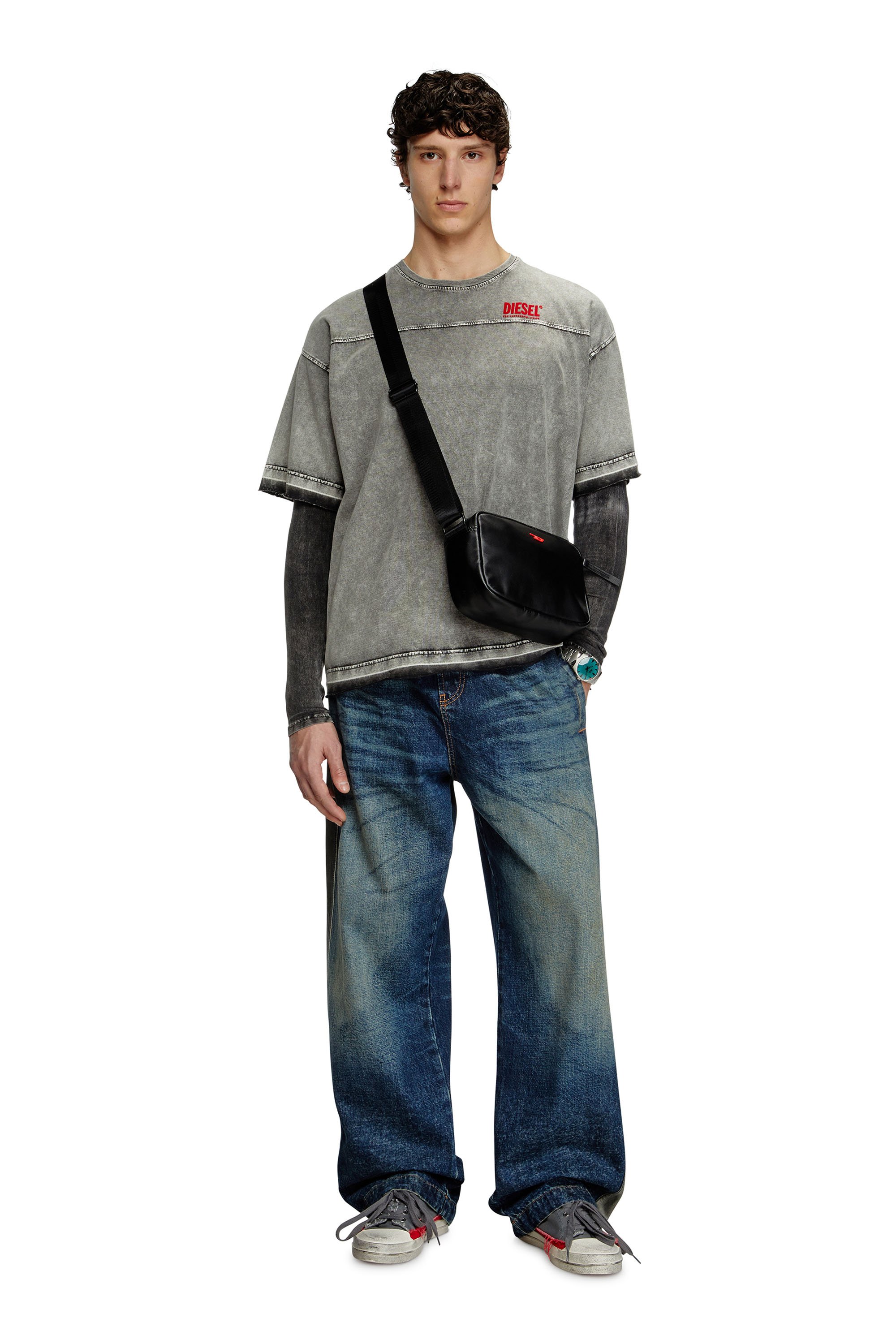 Diesel - T-HOXT, T-shirt effet denim avec ourlets relâchés Homme in Gris - 2