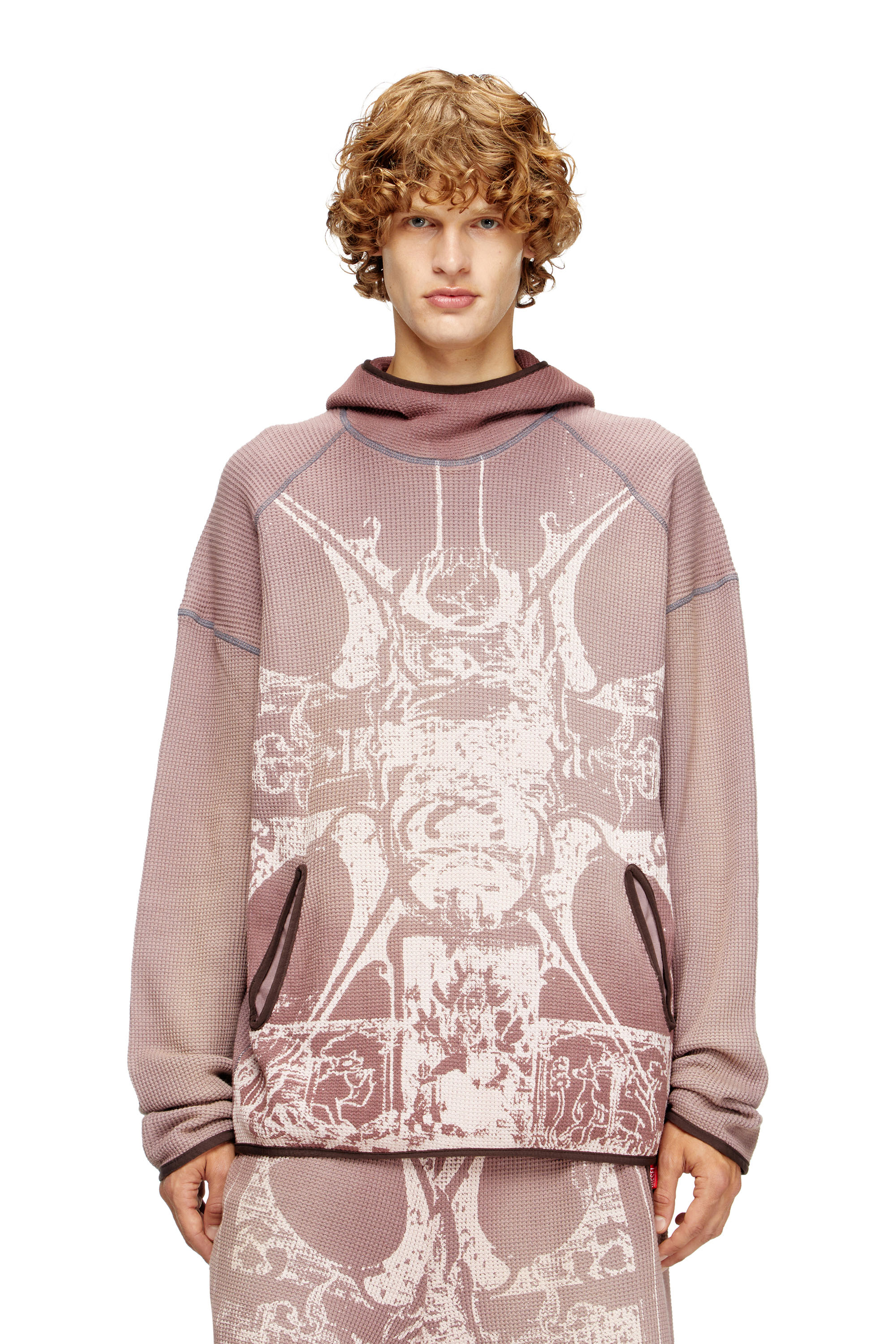 Diesel - S-WAF-HOOD-NEW, Sweat-shirt à capuche délavé en tissu gaufré avec imprimé graphique Homme in Violet - 1
