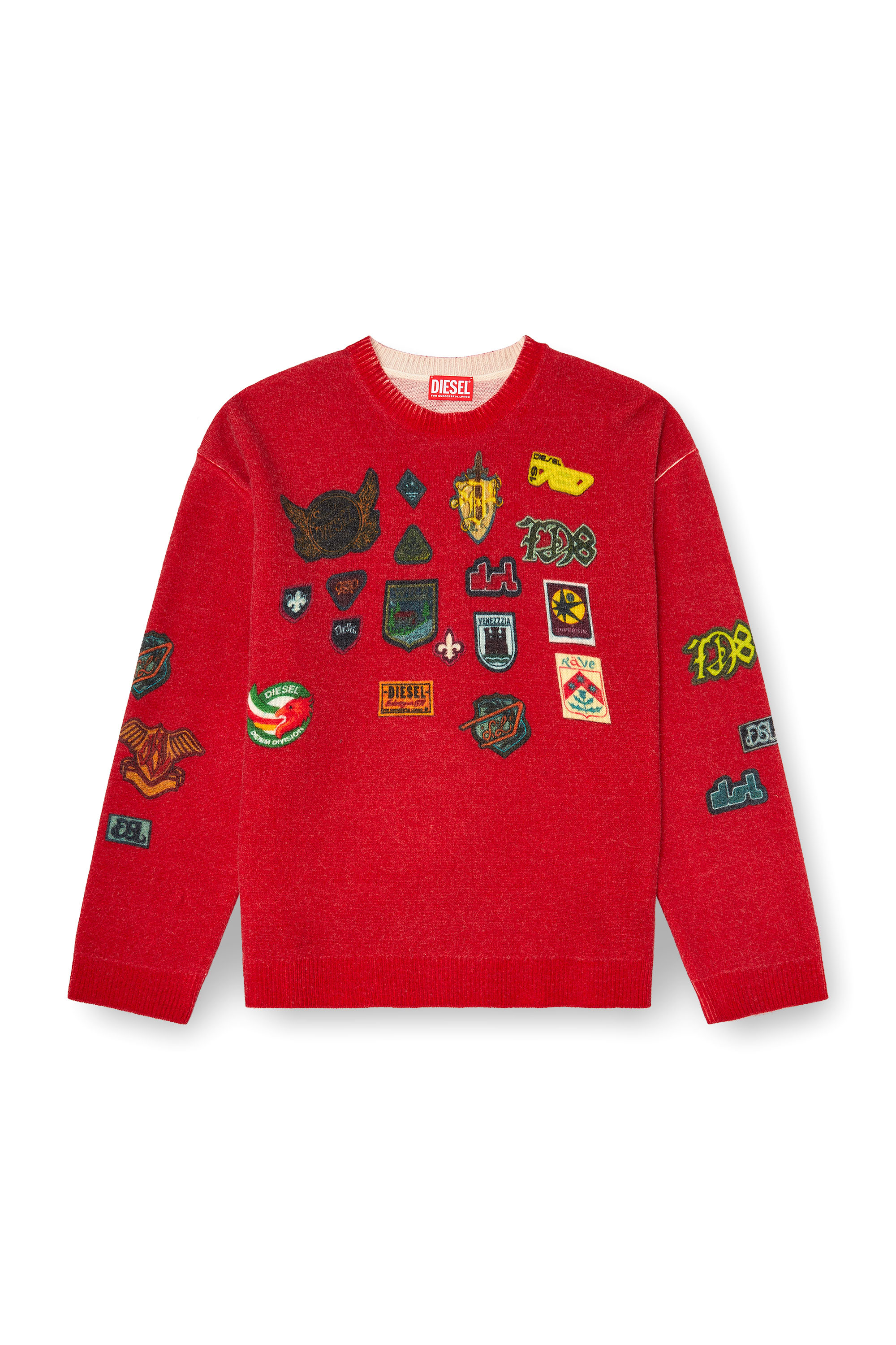 Diesel - K-PATCY, Pull en laine avec patchs imprim&eacute;s Homme in Rouge - 2