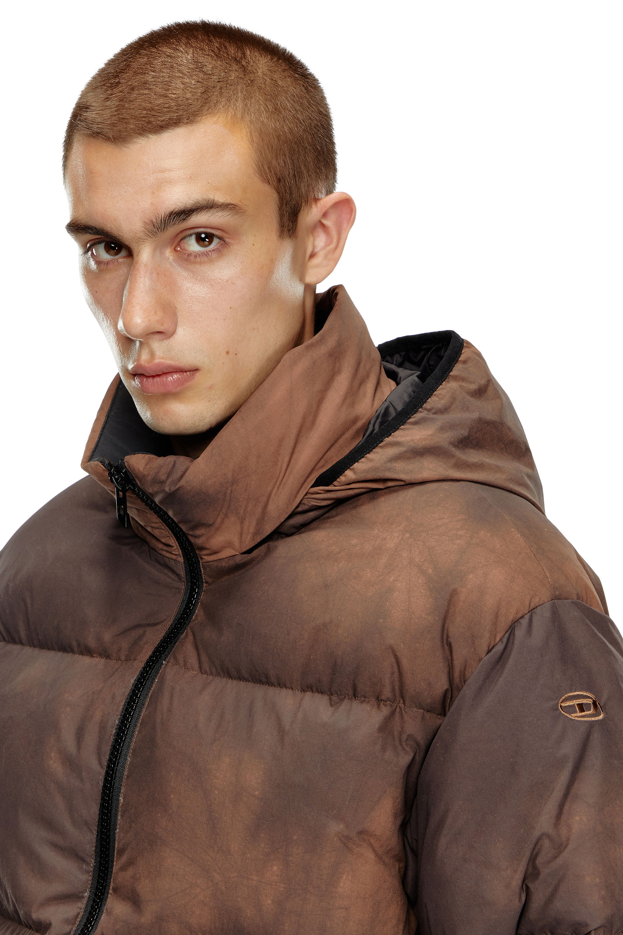 Diesel - W-RAVEEL, Man's Hooded down jacket in patchy nylon in Brown - 5