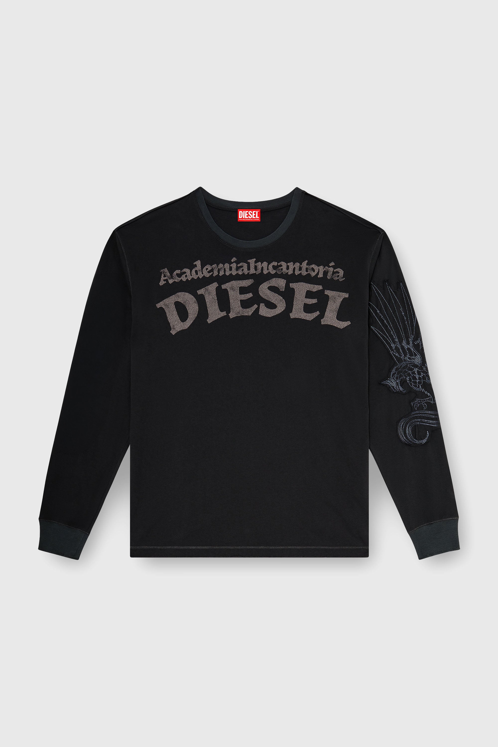 Diesel - T-NORM-LS-AA3, T-shirt manches longues avec imprim&eacute;s et patchs Homme in Noir - 2
