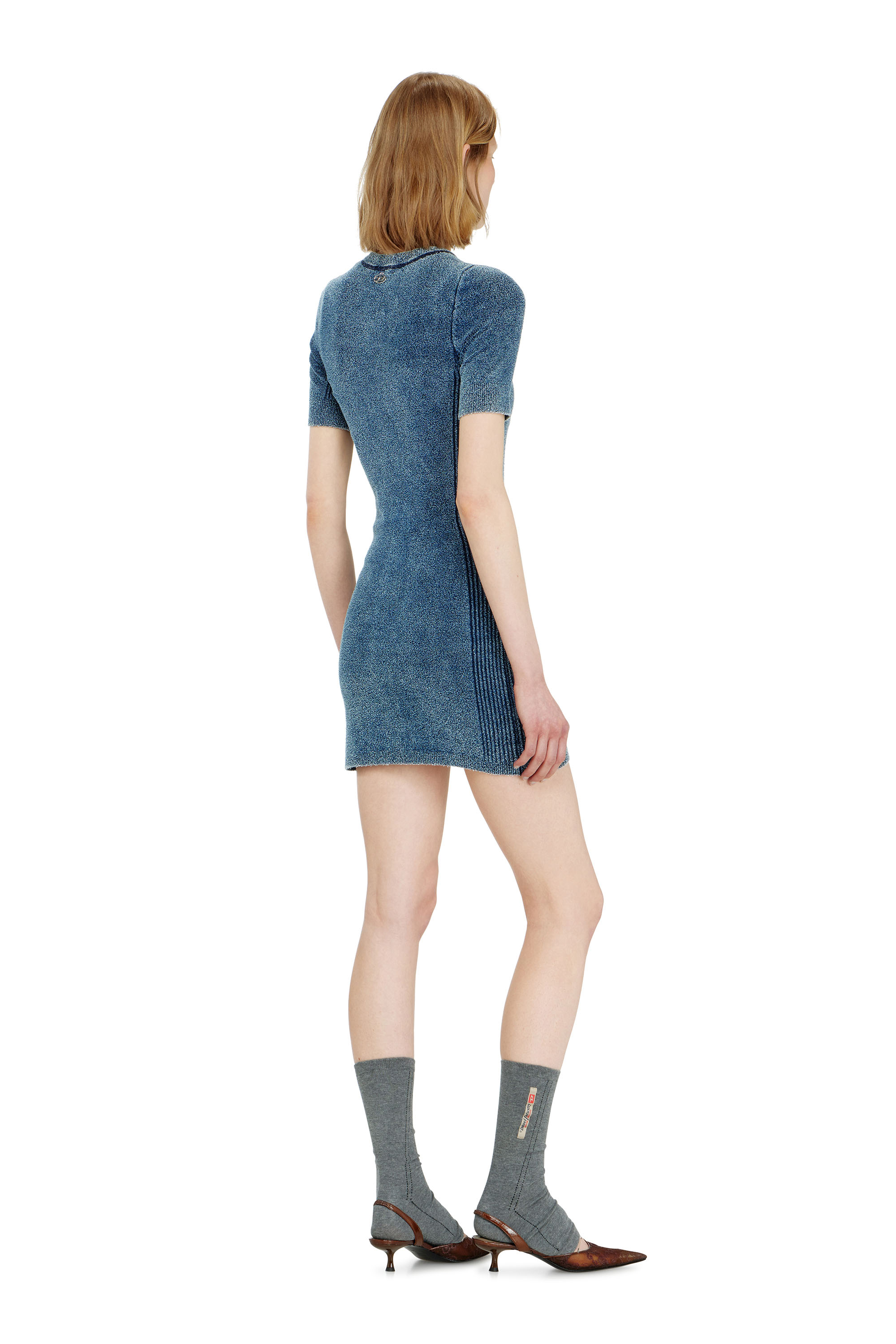 Diesel - M-ESTEE DRESS, Robe courte en maille boucl&eacute; indigo Femme in ToBeDefined - 4
