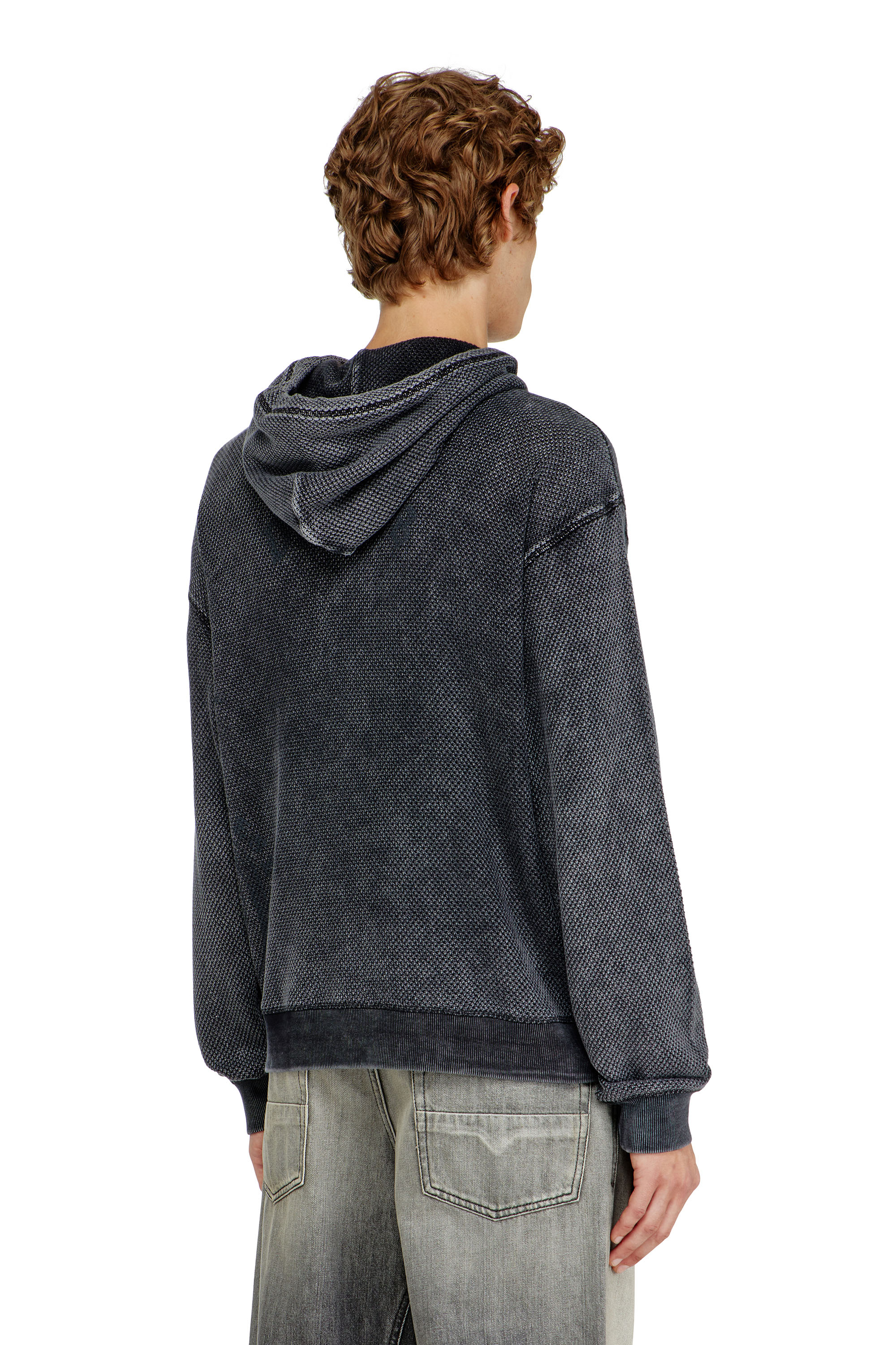 Diesel - S-NORM-HOOD-AA1, Sweat &agrave; capuche en mesh de coton textur&eacute; Homme in Gris - 4
