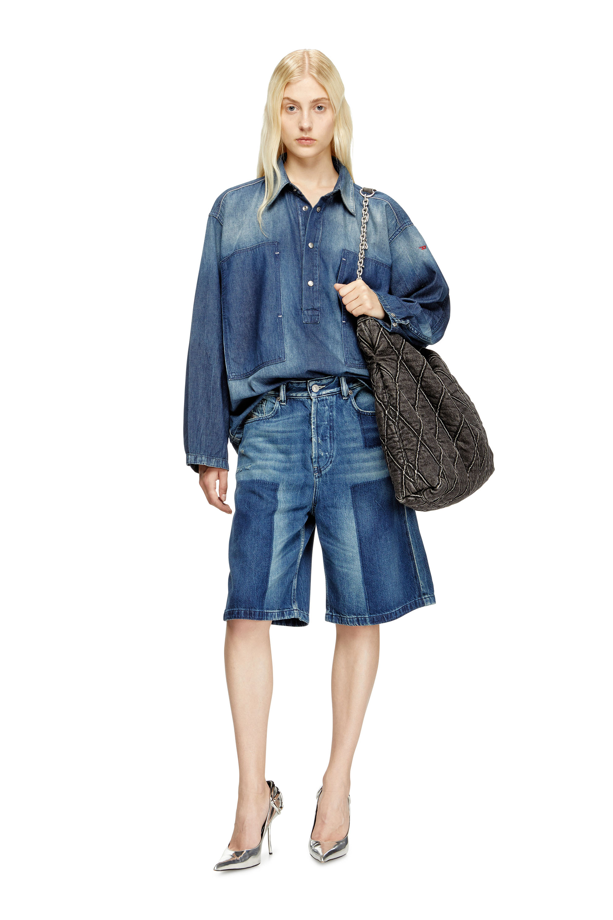Diesel - DE-SIRE-SHORT, Short en denim à effet contrasté Femme in Bleu - 2