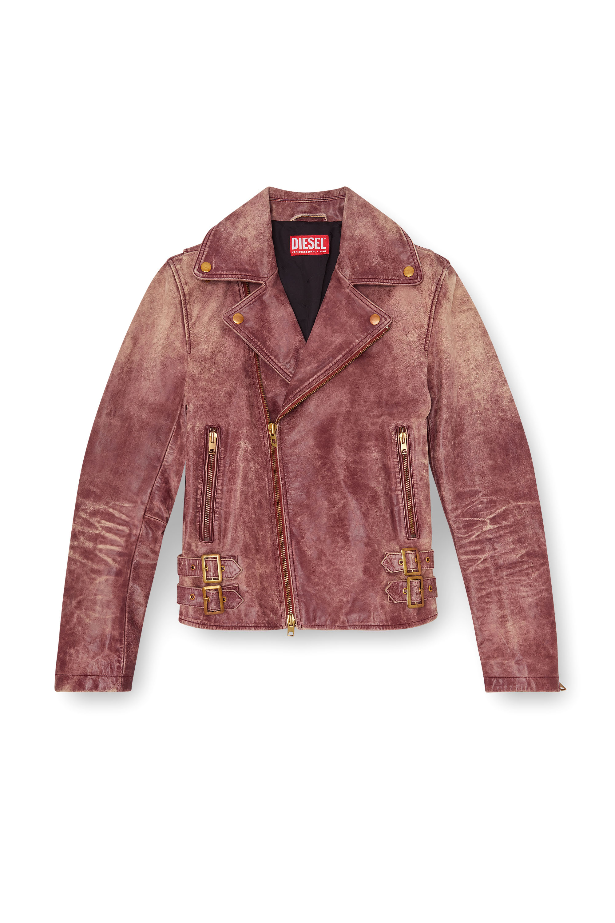 Diesel - L-EON-CJCM, Veste biker en cuir trait&eacute; Homme in Rouge - 3