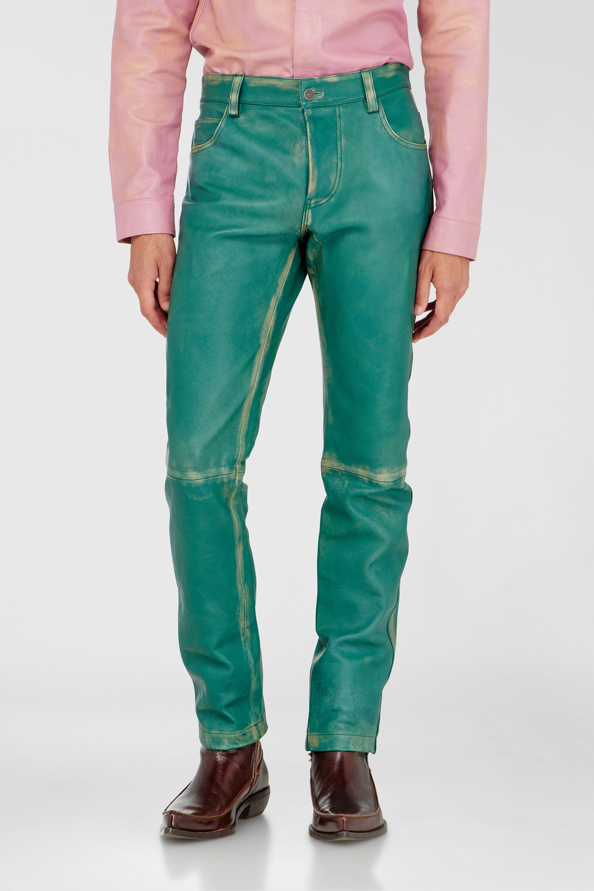 Diesel - P-OCKET, Pantalon en cuir trait&eacute; Homme in Vert - 1
