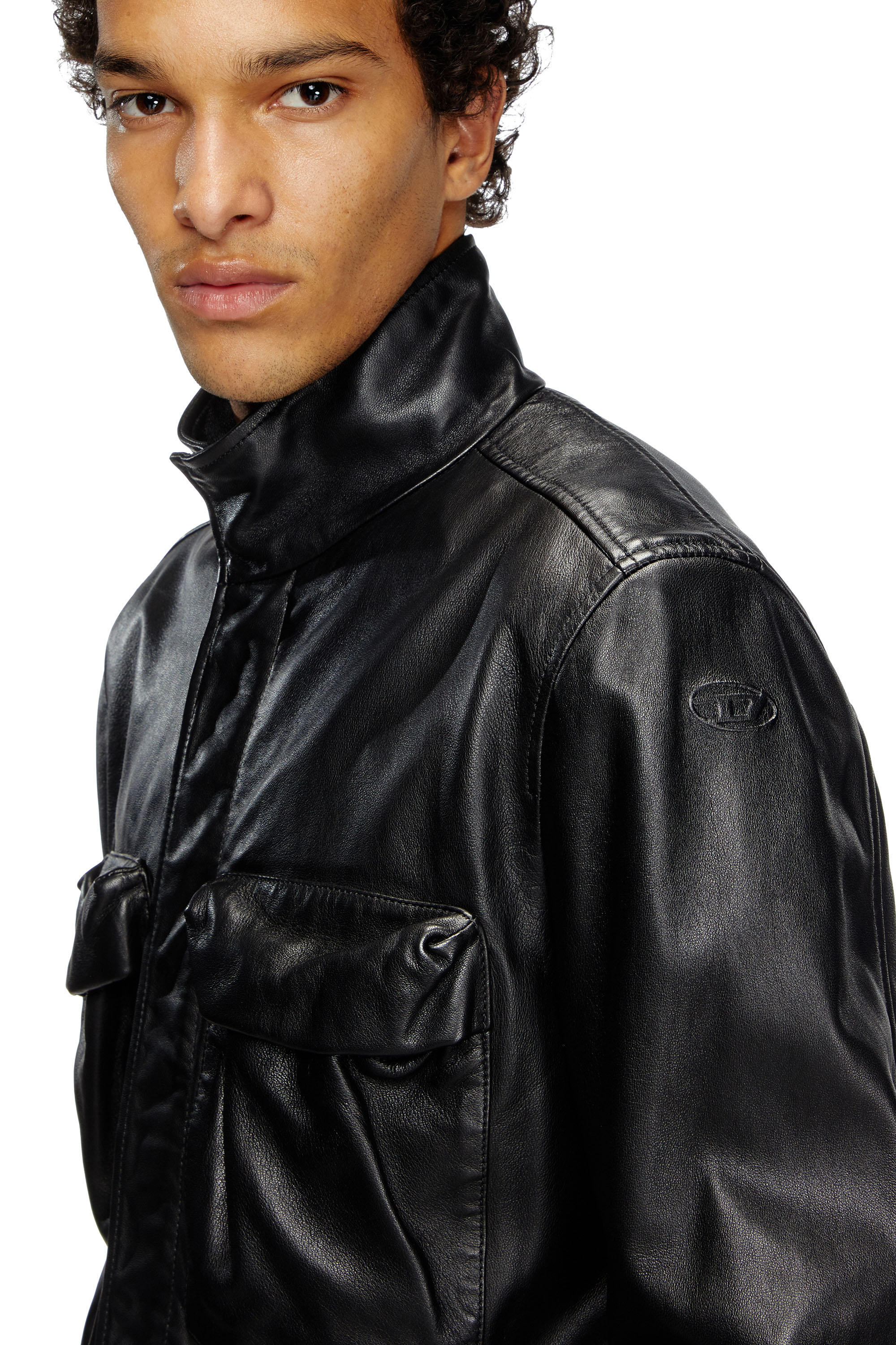 Diesel - L-GAST, Veste en cuir avec poches utility Mixte in Noir - 3