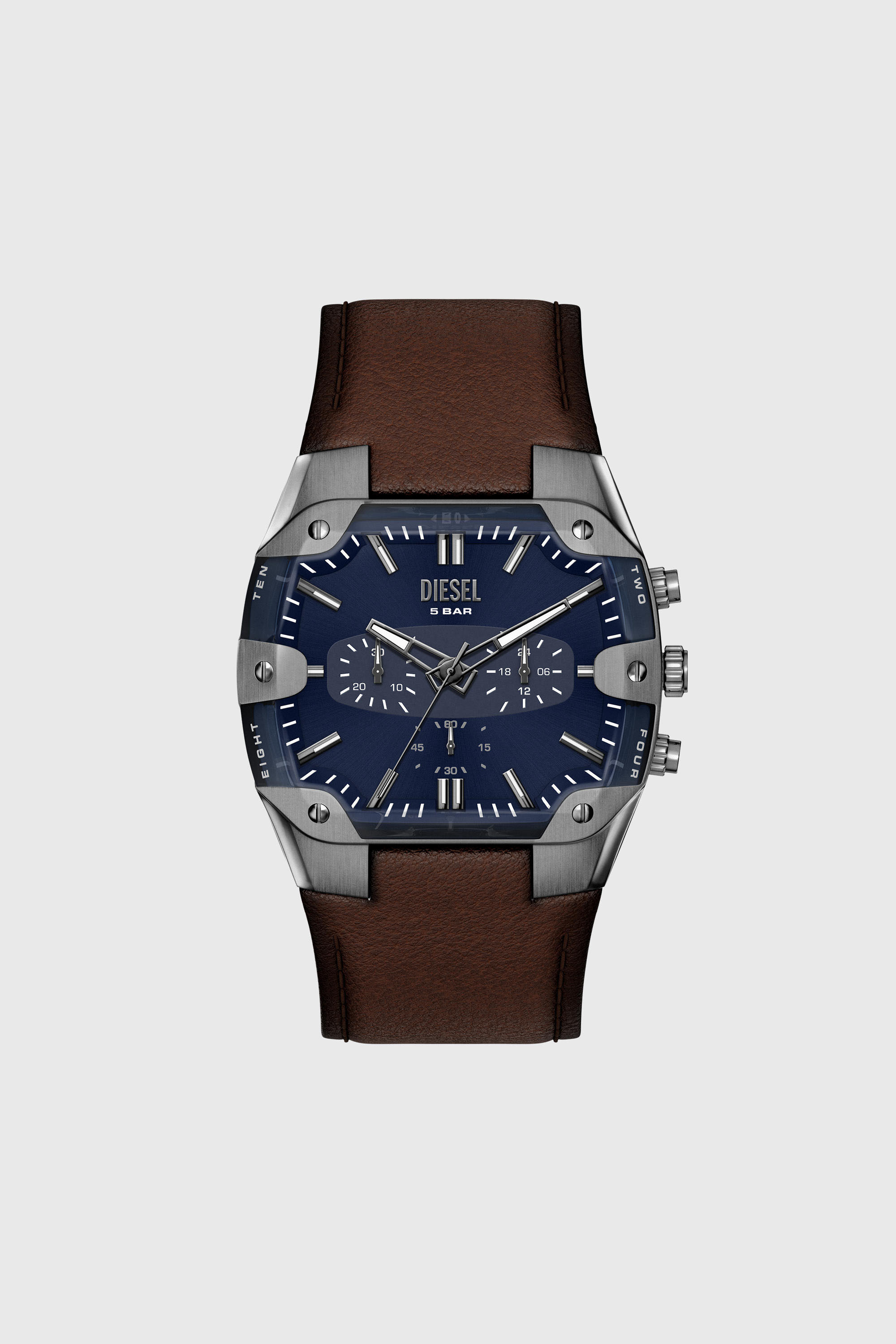 Diesel - DZ4737 WATCH, Montre Spiked Cushion avec bracelet en cuir marron Homme in Marron - 1