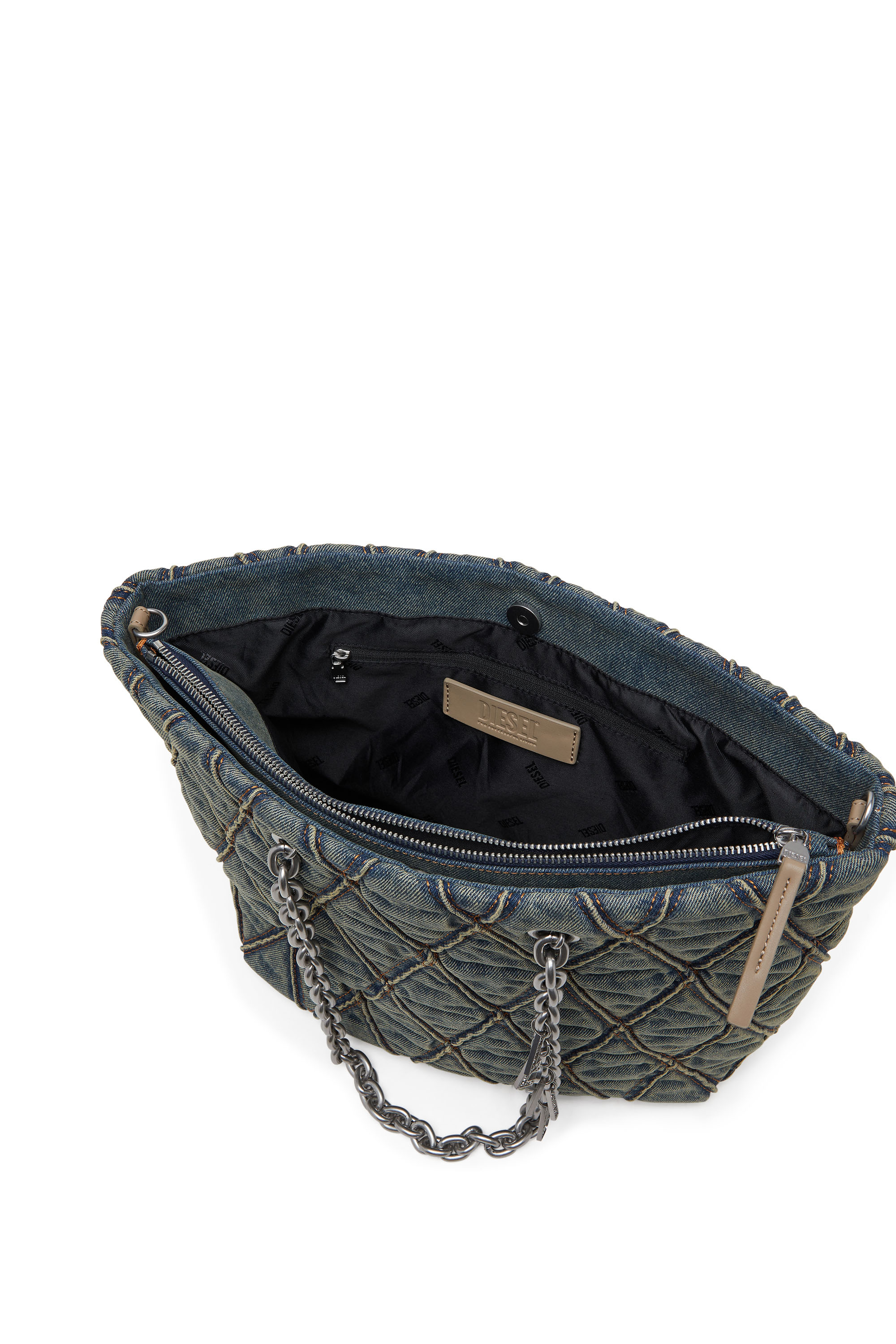 Diesel - CHARM-D SHOPPER M, Charm-D-Sac tote en denim matelassé Femme in Bleu - 3