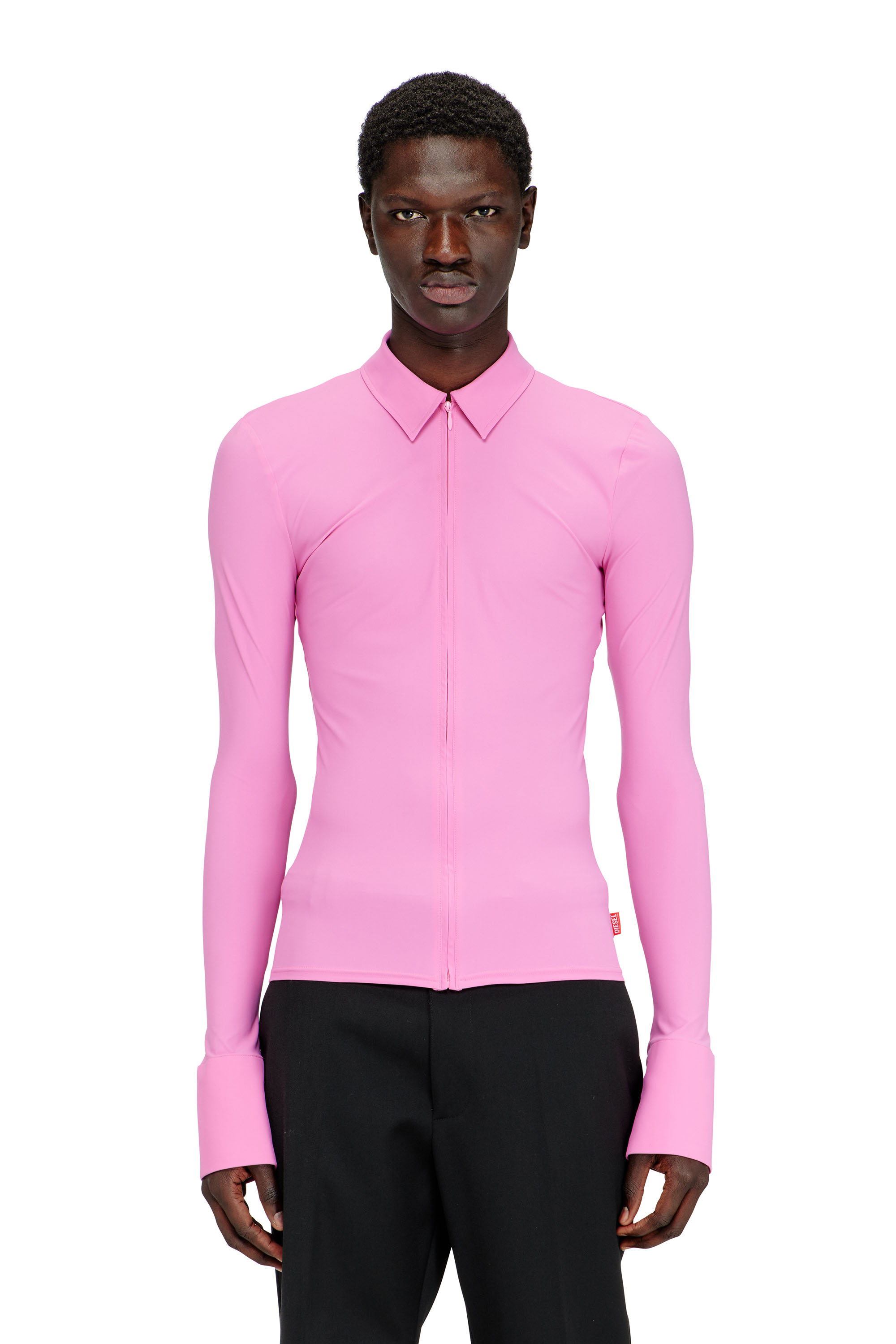 Diesel - S-LOKID, Chemise en Lycra zipp&eacute;e seconde peau Homme in Rose - 1