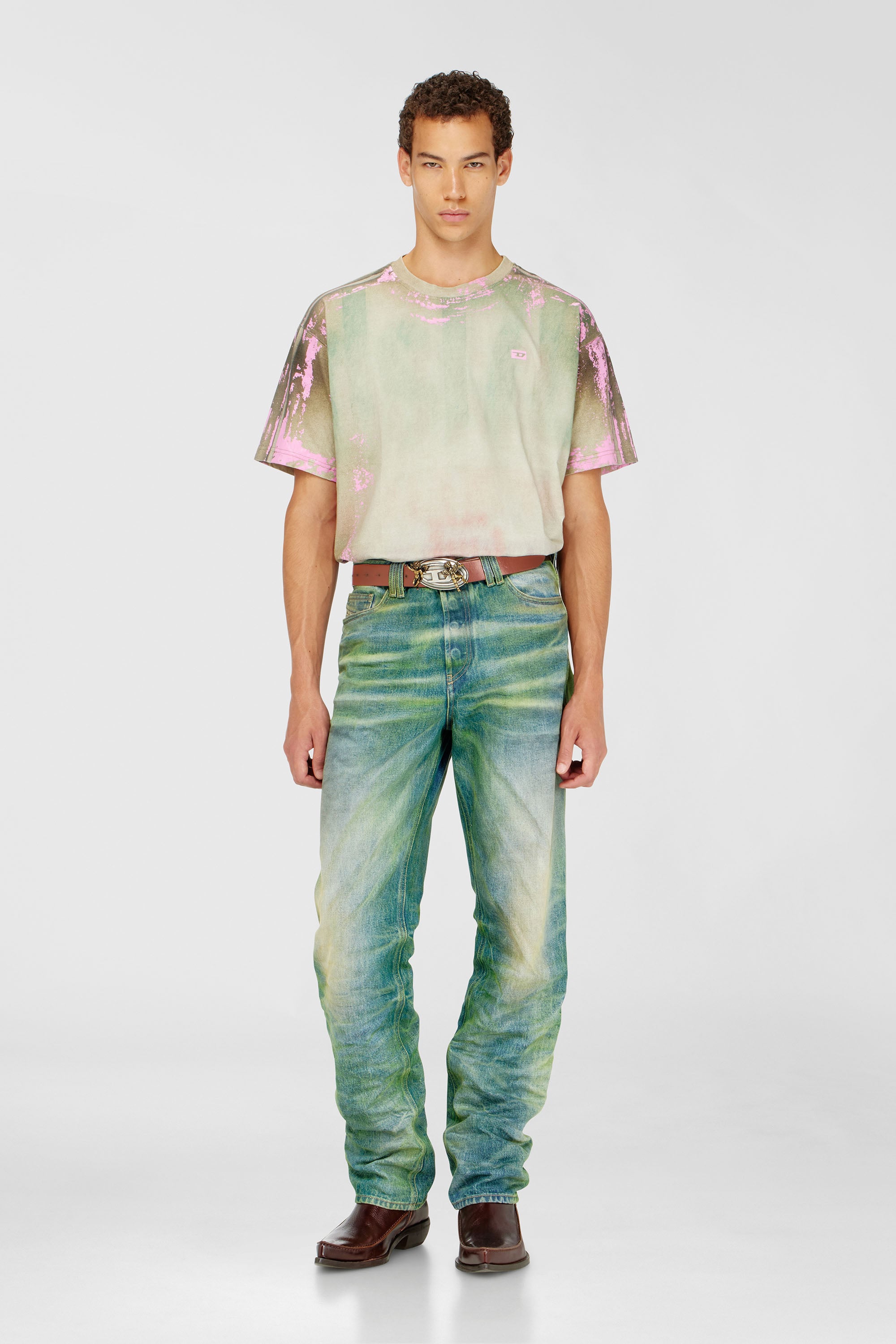 Diesel - T-FILMY-SHO, T-shirt en jersey effet cuir craquel&eacute; Homme in Polychrome - 1