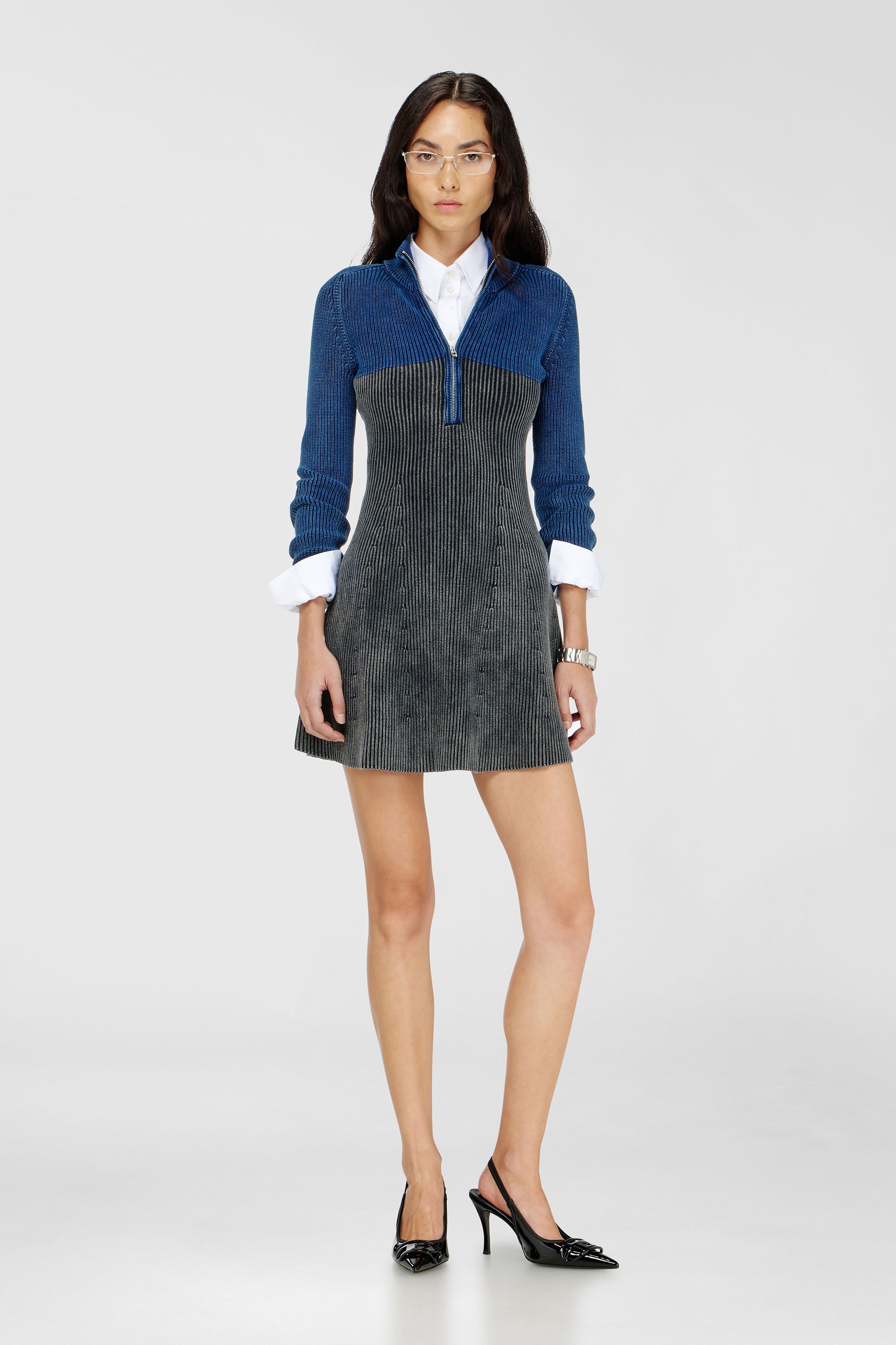 Diesel - M-HERMOSA, Robe mini en maille &agrave; effet denim bicolore Femme in Polychrome - 2