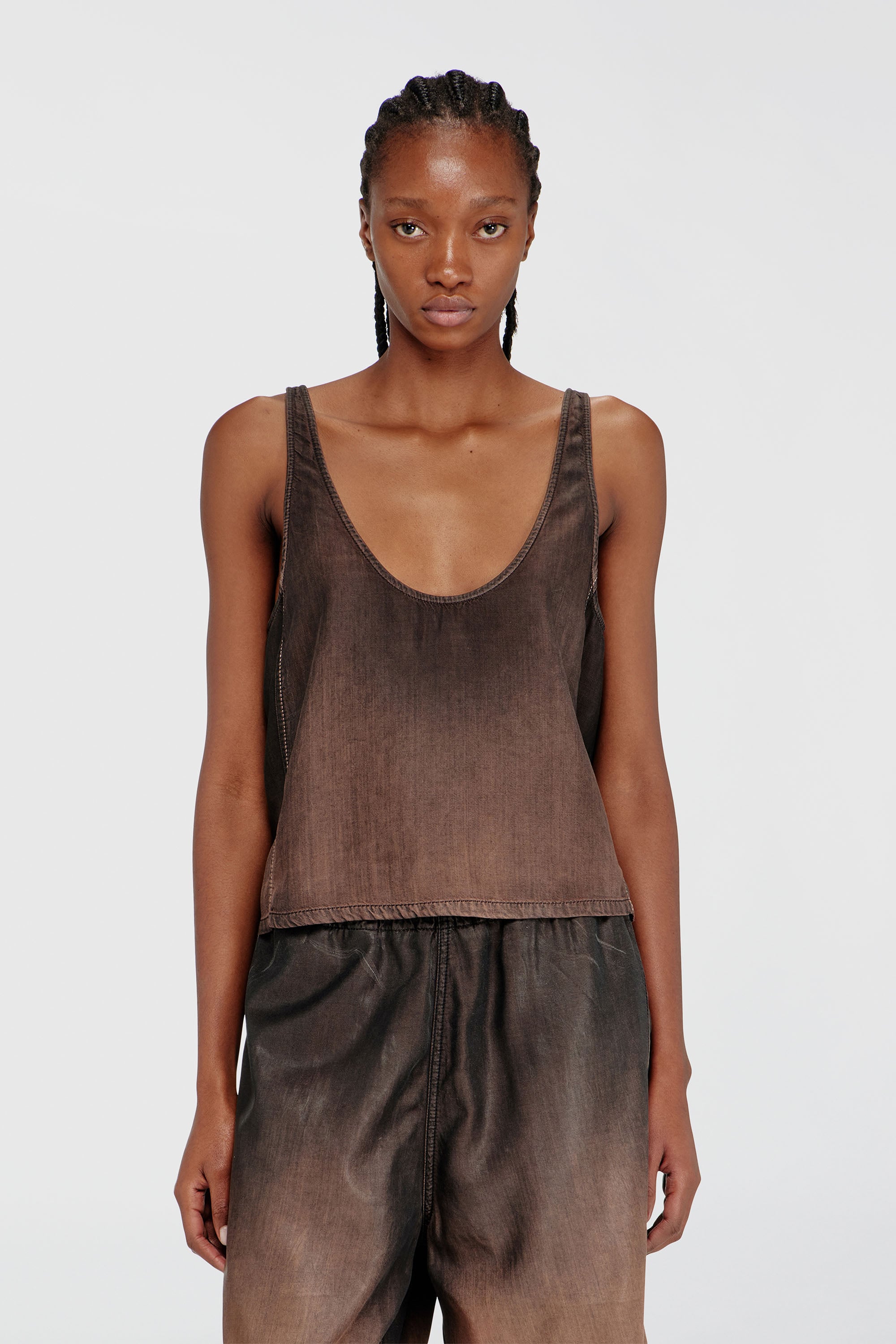 Diesel - DE-NORIAN-S, D&eacute;bardeur en denim enduit fluide Femme in Marron - 1